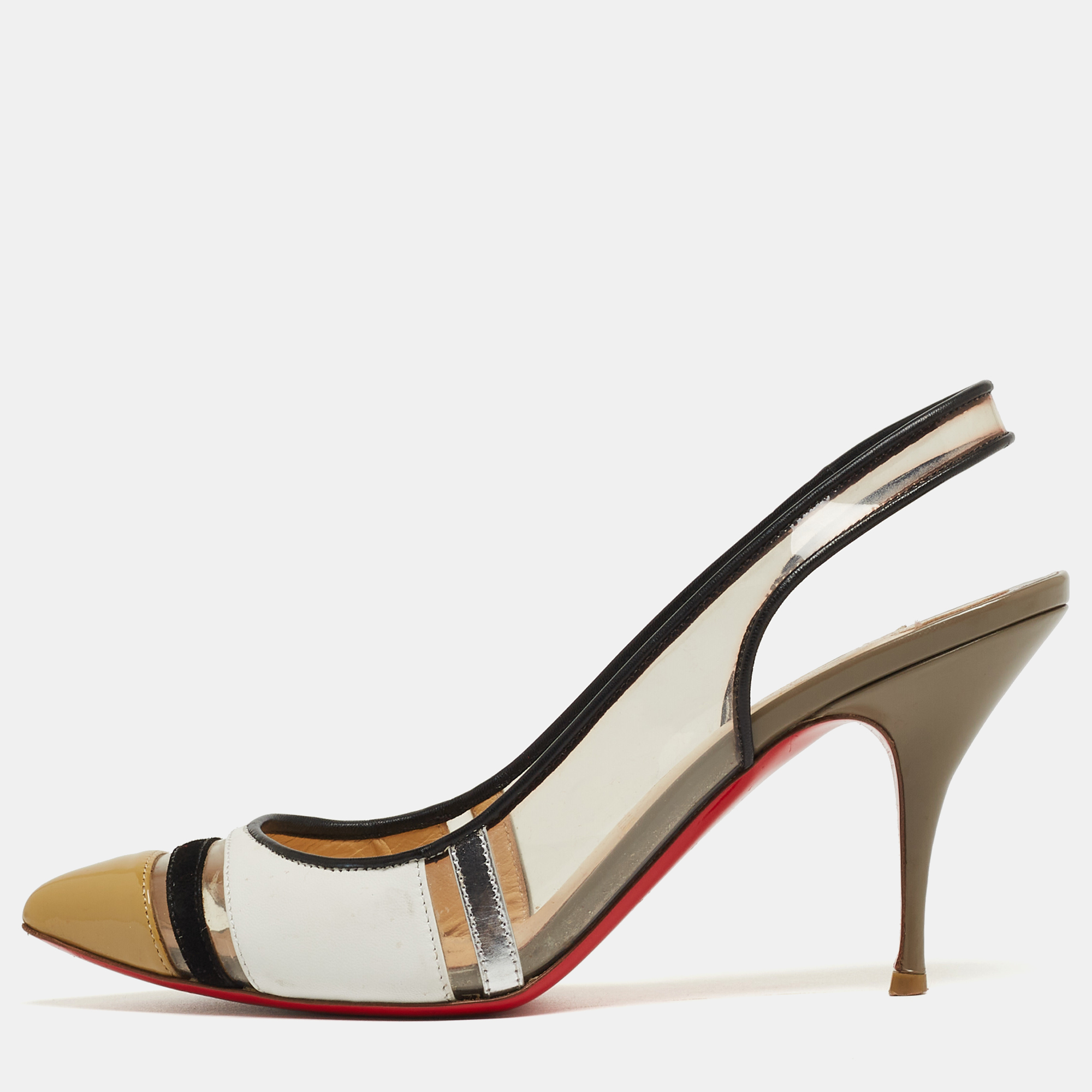 Pre-owned Christian Louboutin Tri-color Pvc And Leather Highway Slingback Sandals Size 36.5 In Multicolor