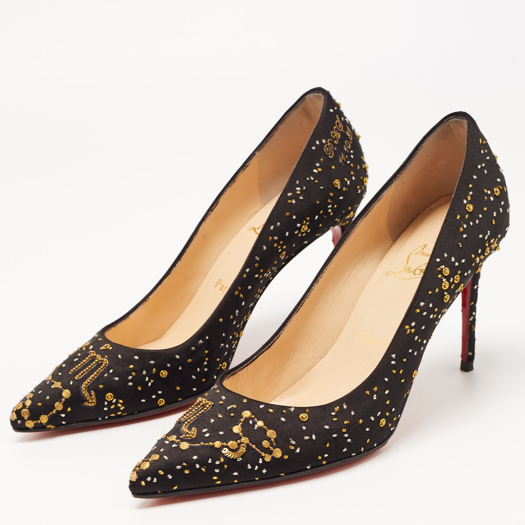 

Christian Louboutin Black Satin Zodiac Pumps Size