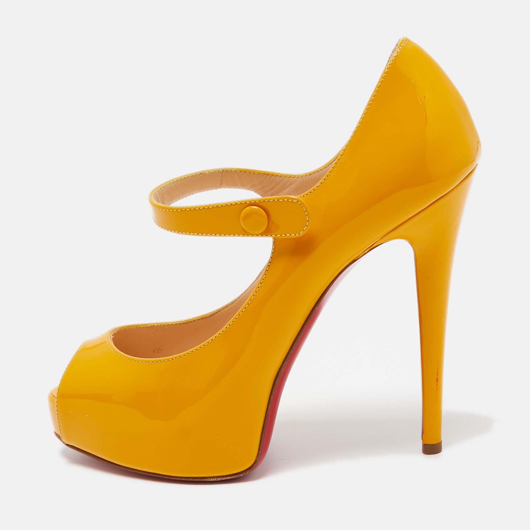 Pre-owned Christian Louboutin Orange Patent Leather Jane Vendome Pumps Size 38.5