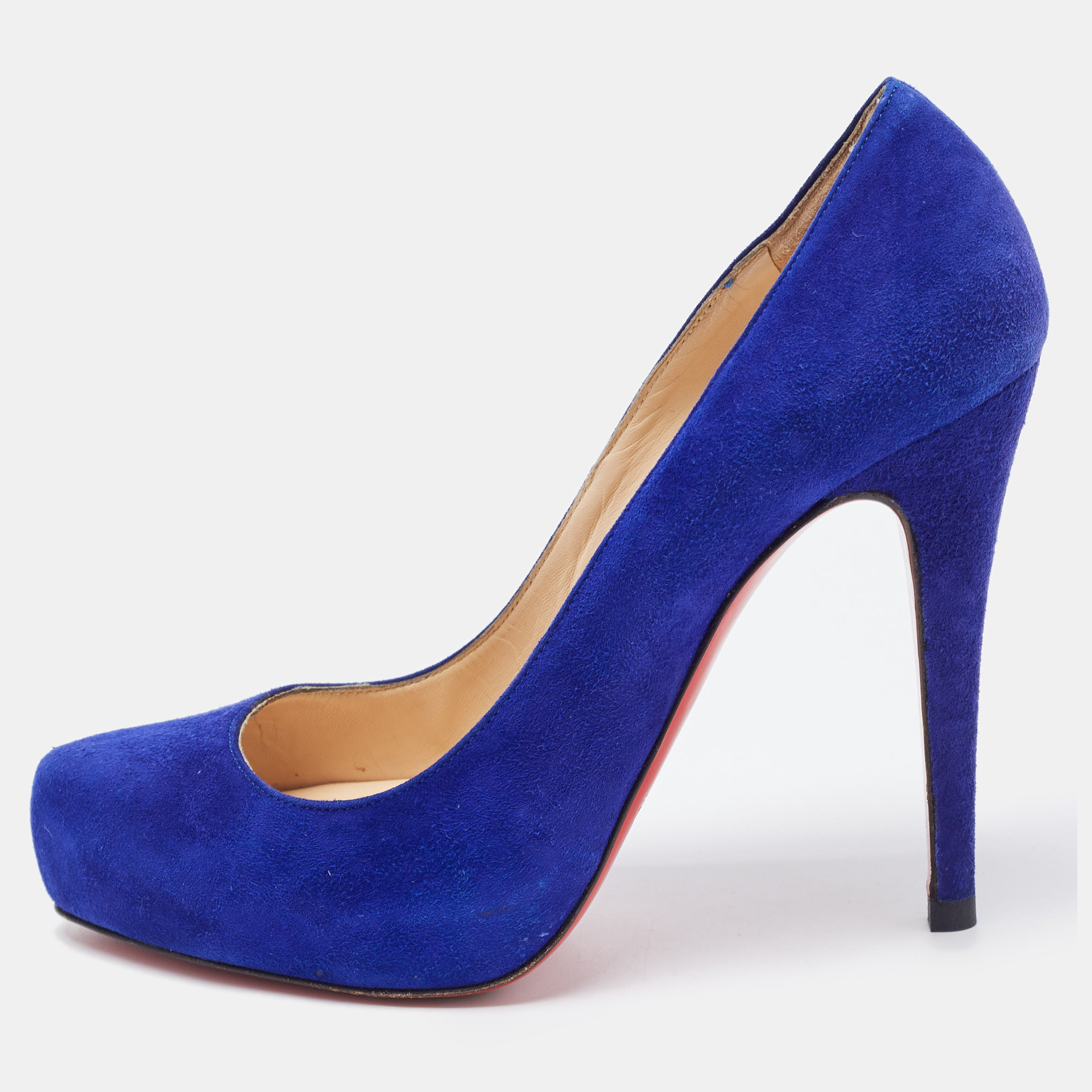 Pre-owned Christian Louboutin Blue Suede Ronaldo Pumps Size 37.5