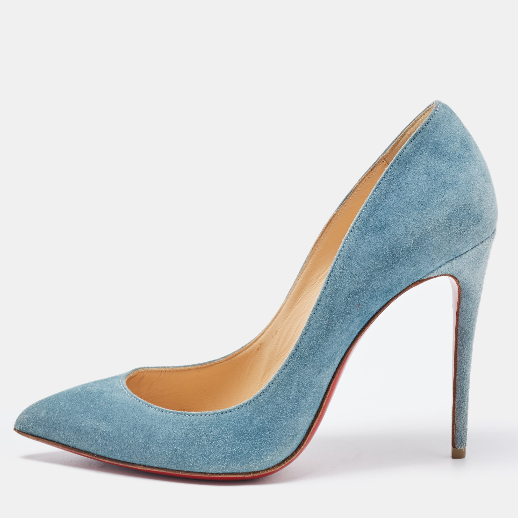 Pre-owned Christian Louboutin Blue Suede Pigalle Follies Pumps Size 37