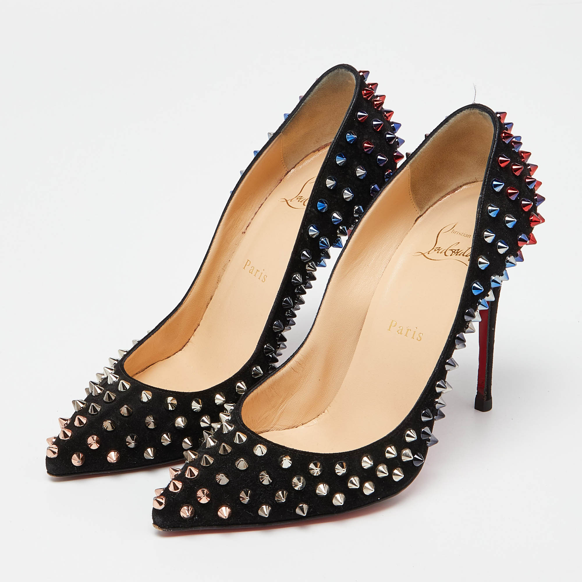 

Christian Louboutin Black Suede Pigalle Follies Spike Pumps Size