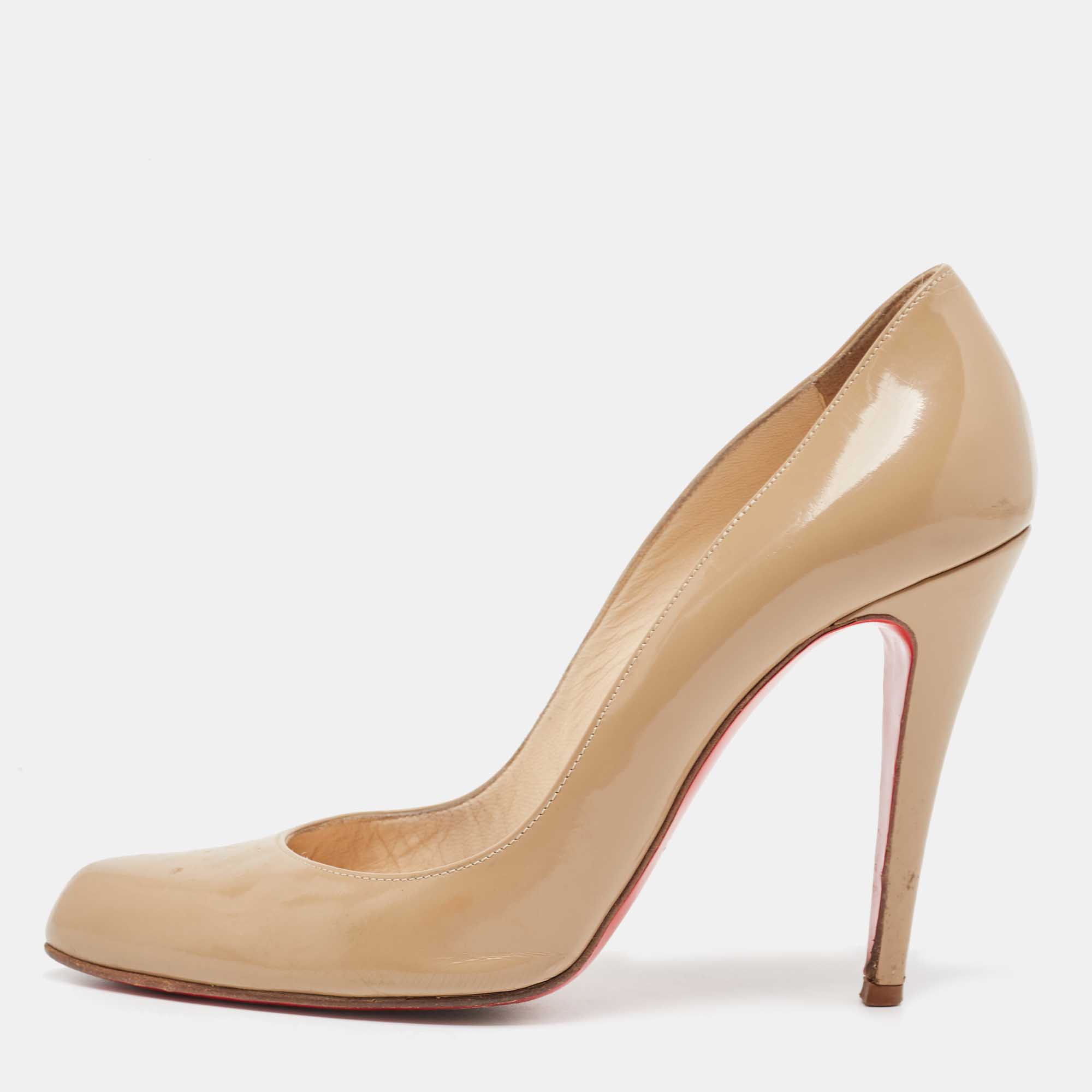 Pre-owned Christian Louboutin Beige Patent Simple Pumps Size 38.5