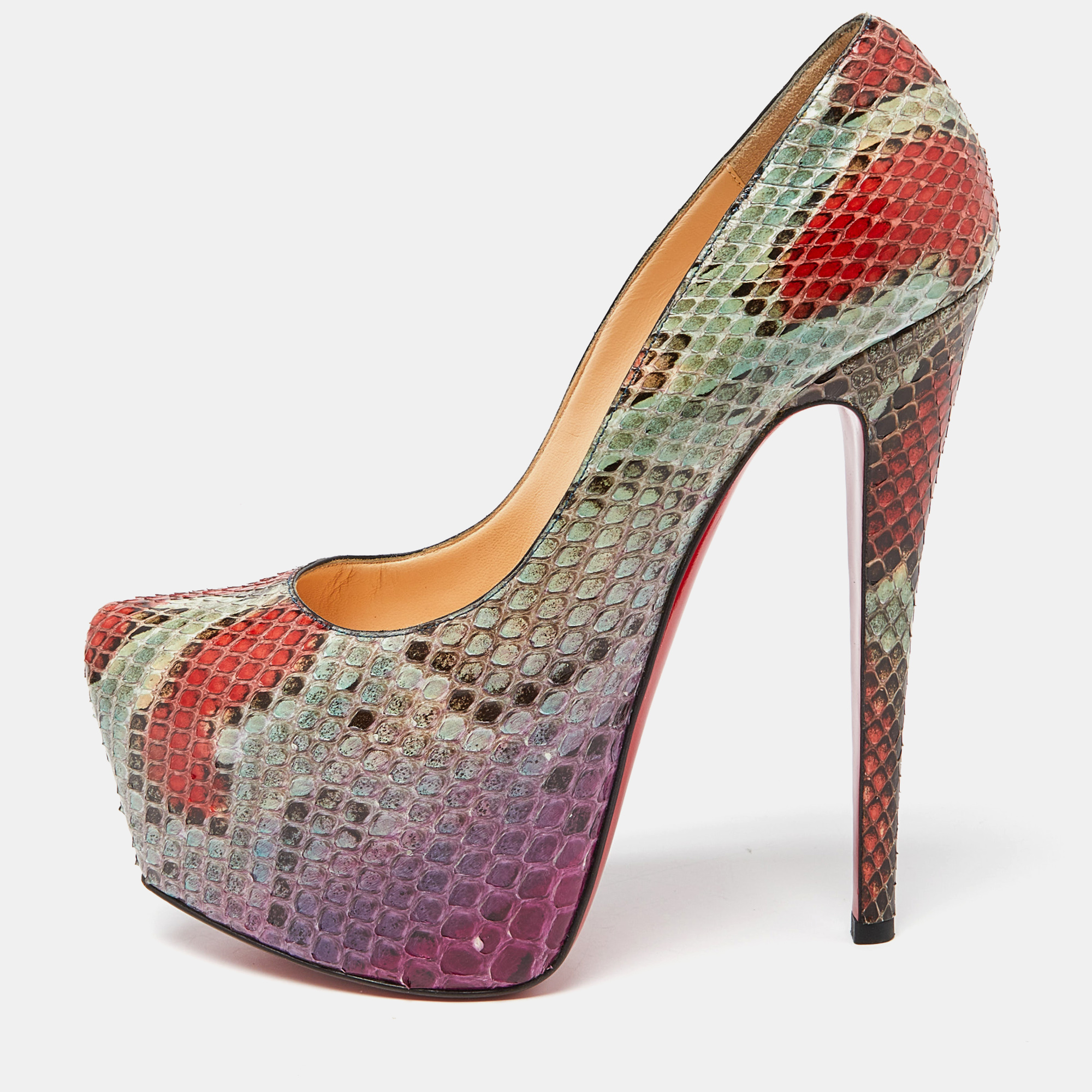 Pre-owned Christian Louboutin Multicolor Python Daffodile Pumps Size 37