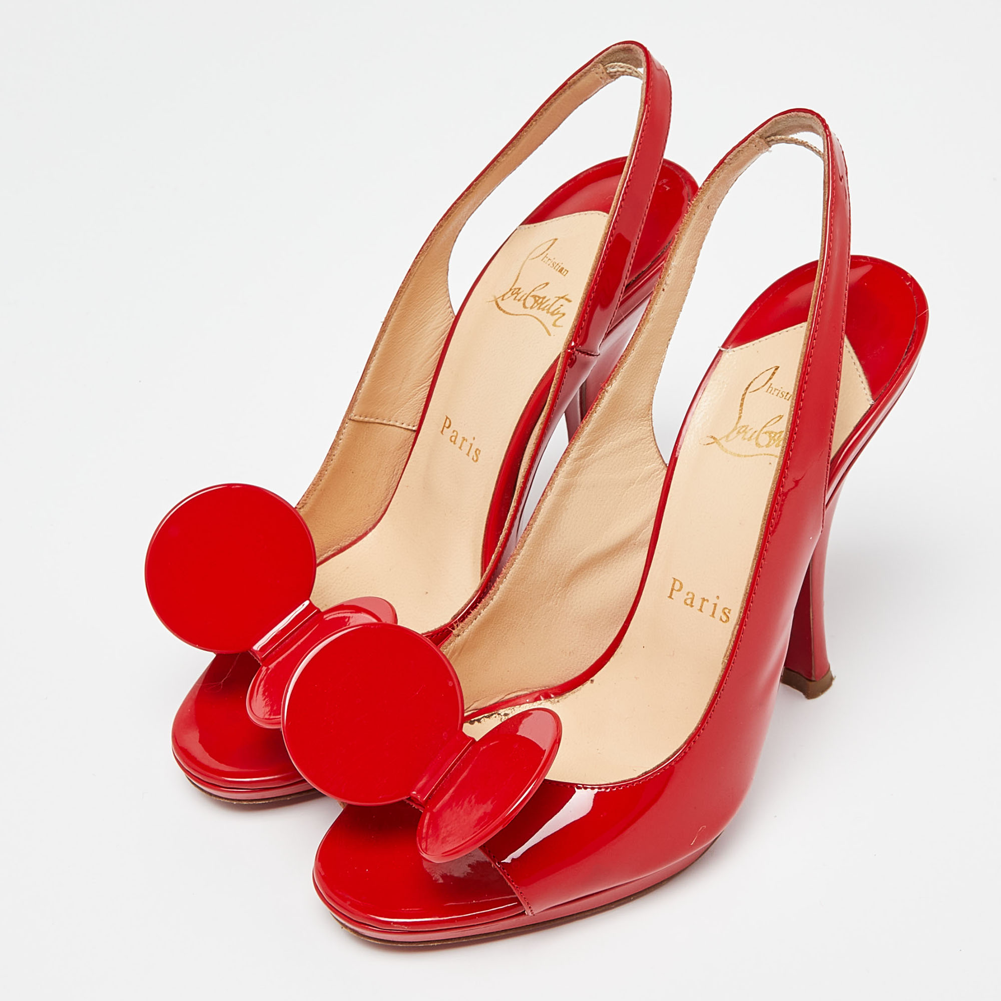 

Christian Louboutin Red Patent Leather Madame Mouse Slingback Sandals Size