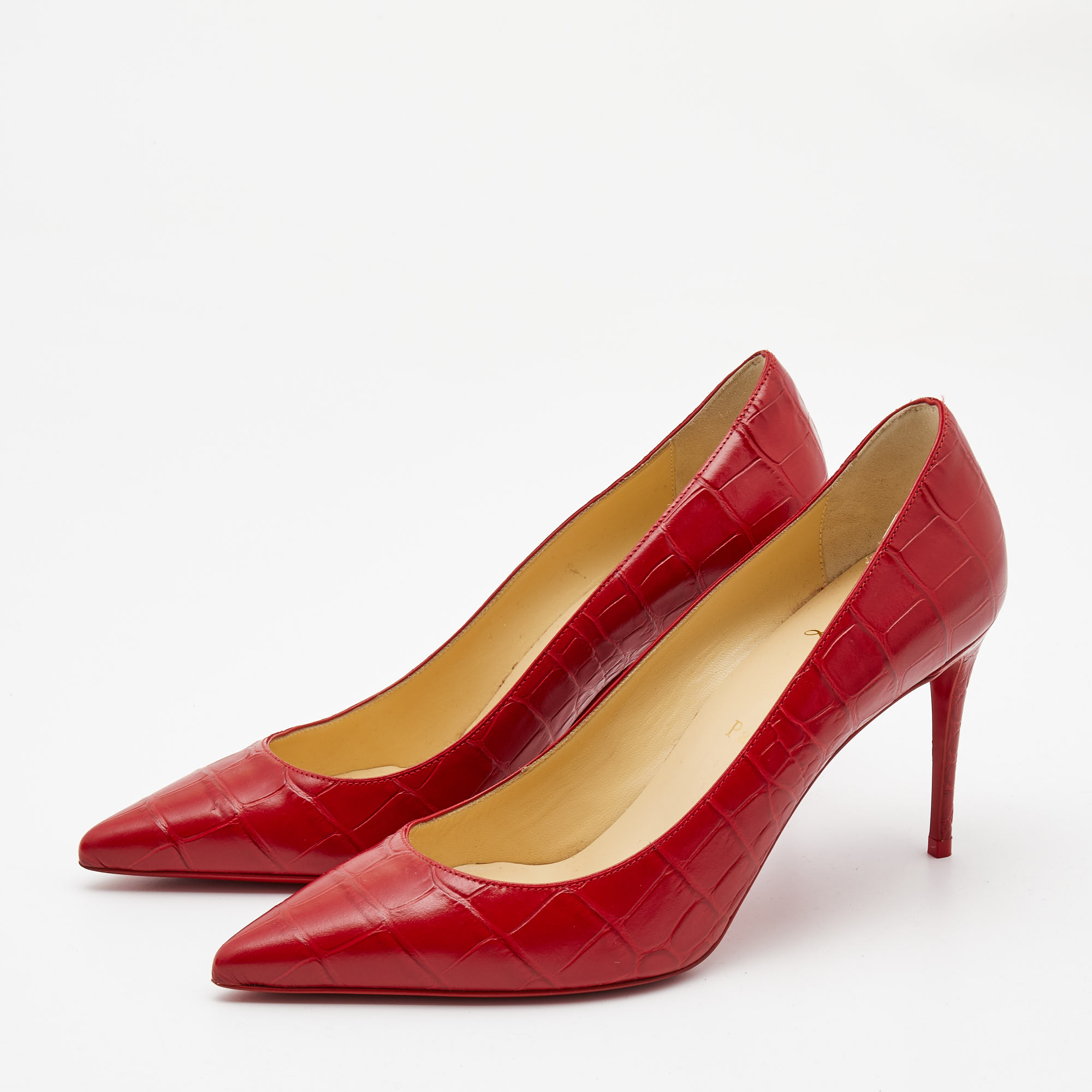 

Christian Louboutin Red Croc Embossed Leather Kate Pumps Size