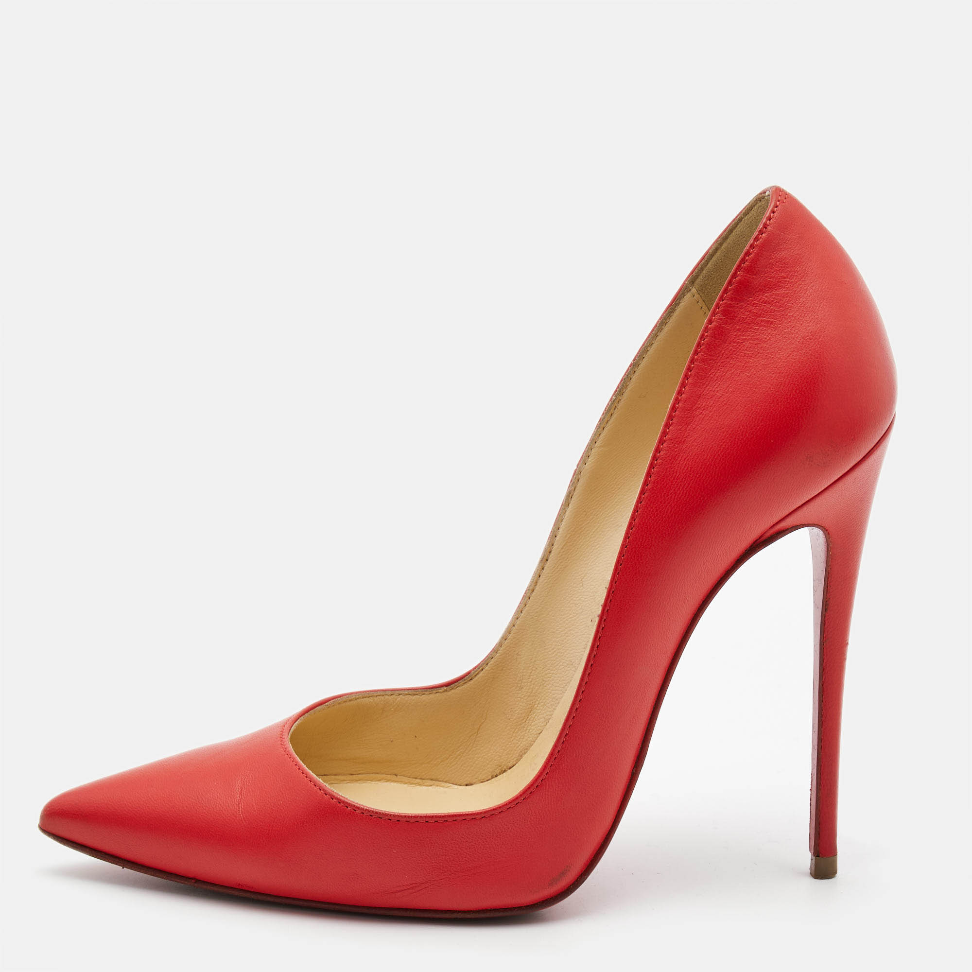 Pre-owned Christian Louboutin Red Leather So Kate Pointed Toe Pumps Size 37