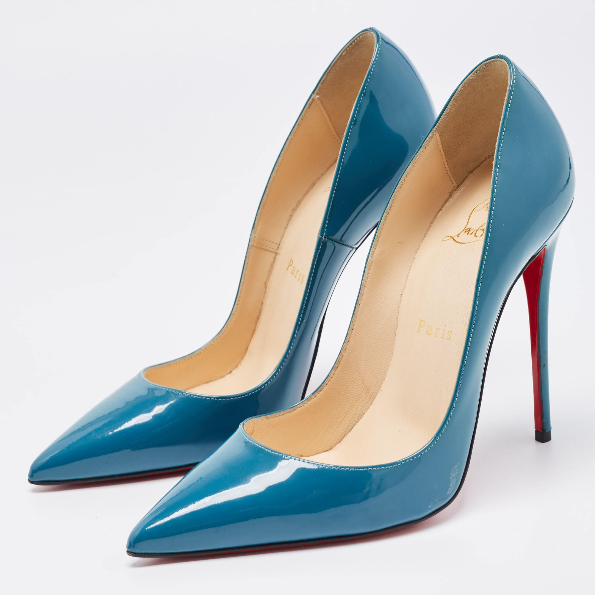 

Christian Louboutin Teal Patent Leather So Kate Pumps Size, Green