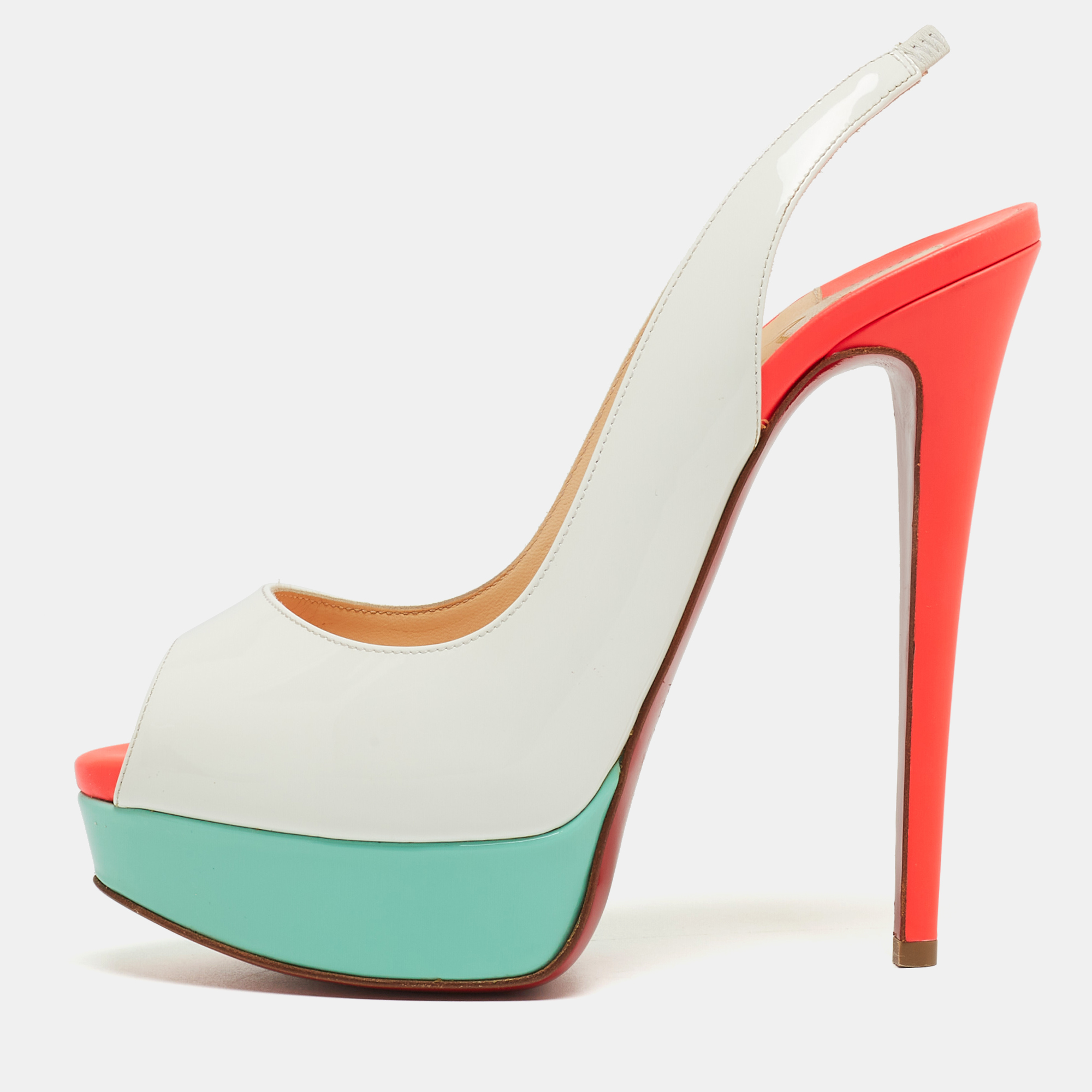 

Christian Louboutin Tricolor Patent Leather Lady Peep Slingback Pumps Size, White
