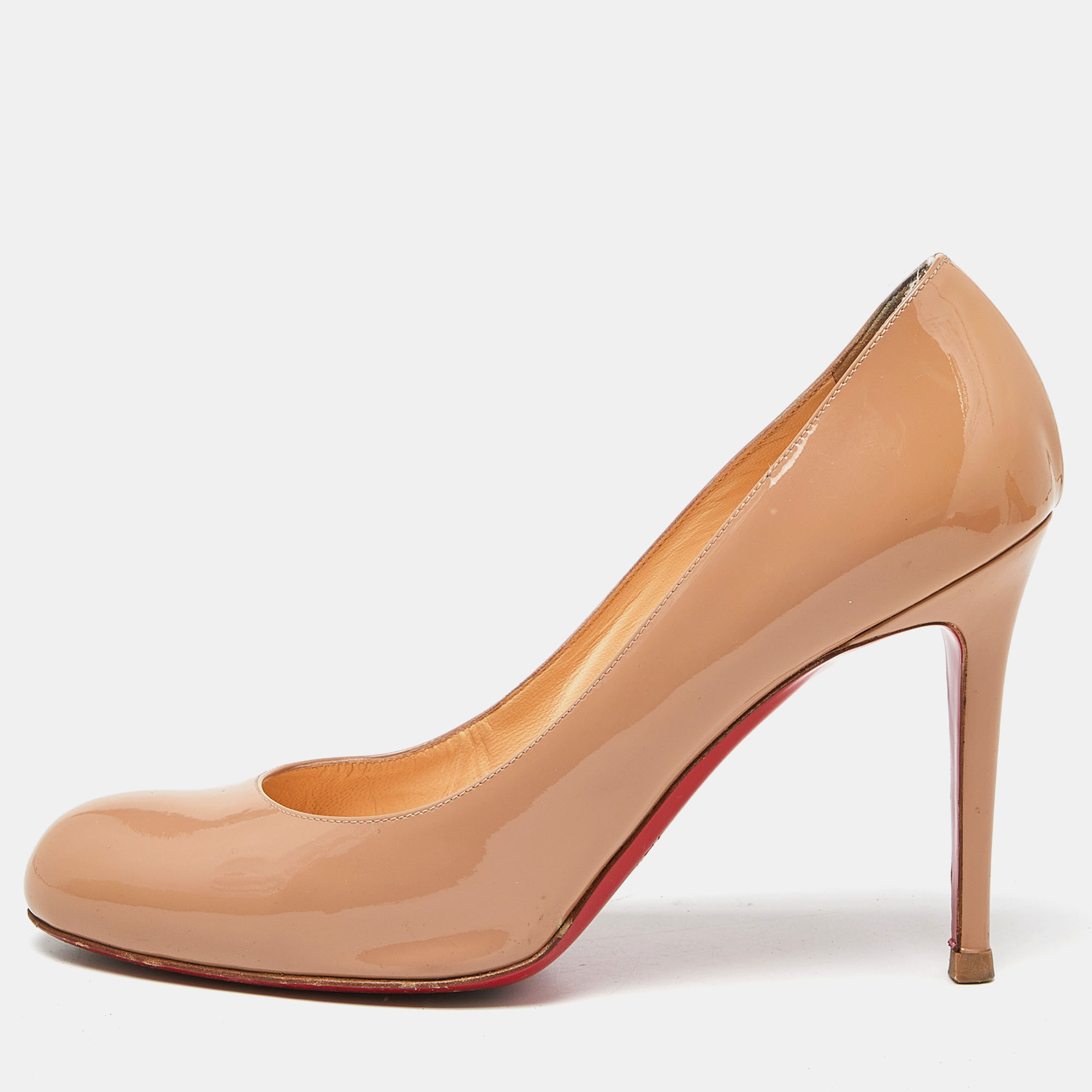 Pre-owned Christian Louboutin Beige Patent Leather New Simple Platform Pumps Size 39.5