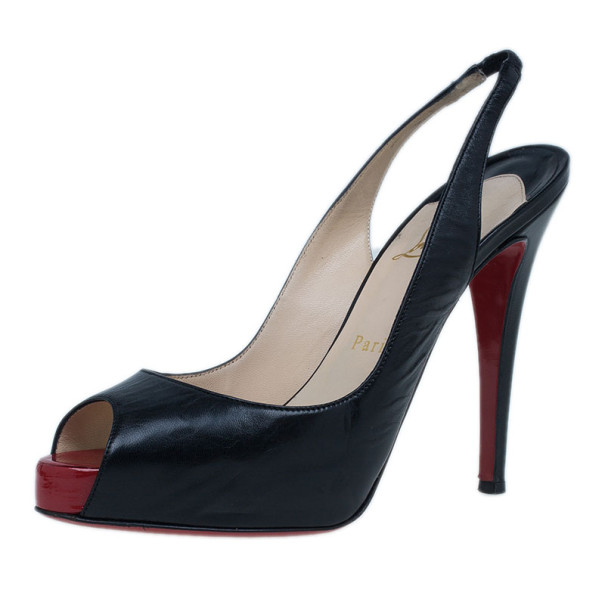 Pre Owned Christian Louboutin Black Leather N°Prive Slingback Sandals Size 38.5
