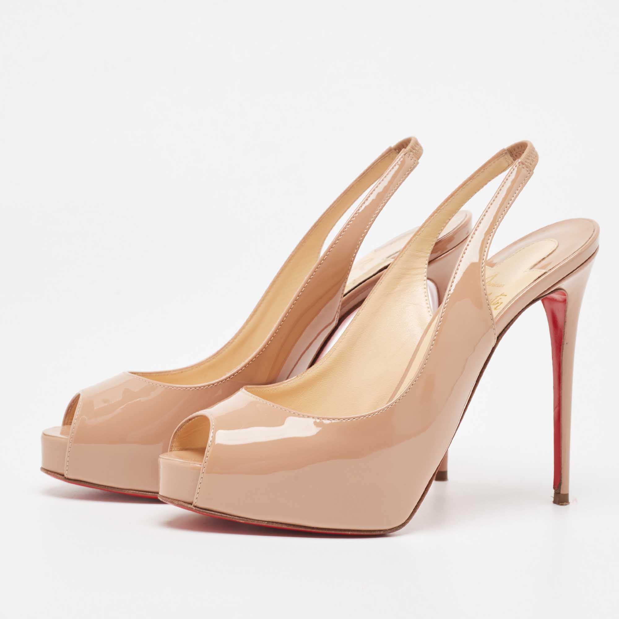 

Christian Louboutin Beige Patent Leather Private Number Slingback Pumps Size