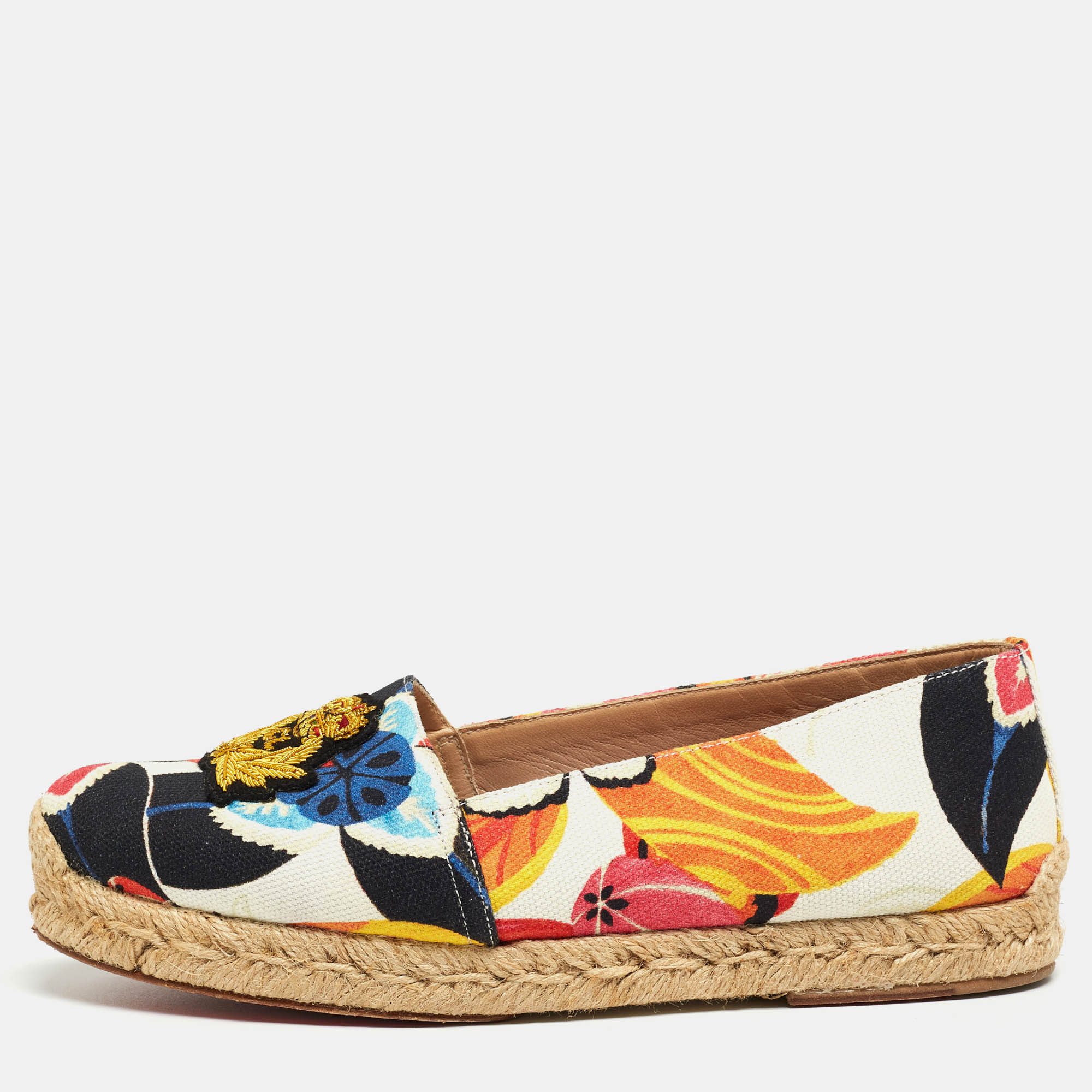 

Christian Louboutin Multicolor Canvas Gala Embroidered Crest Espadrille Flats Size