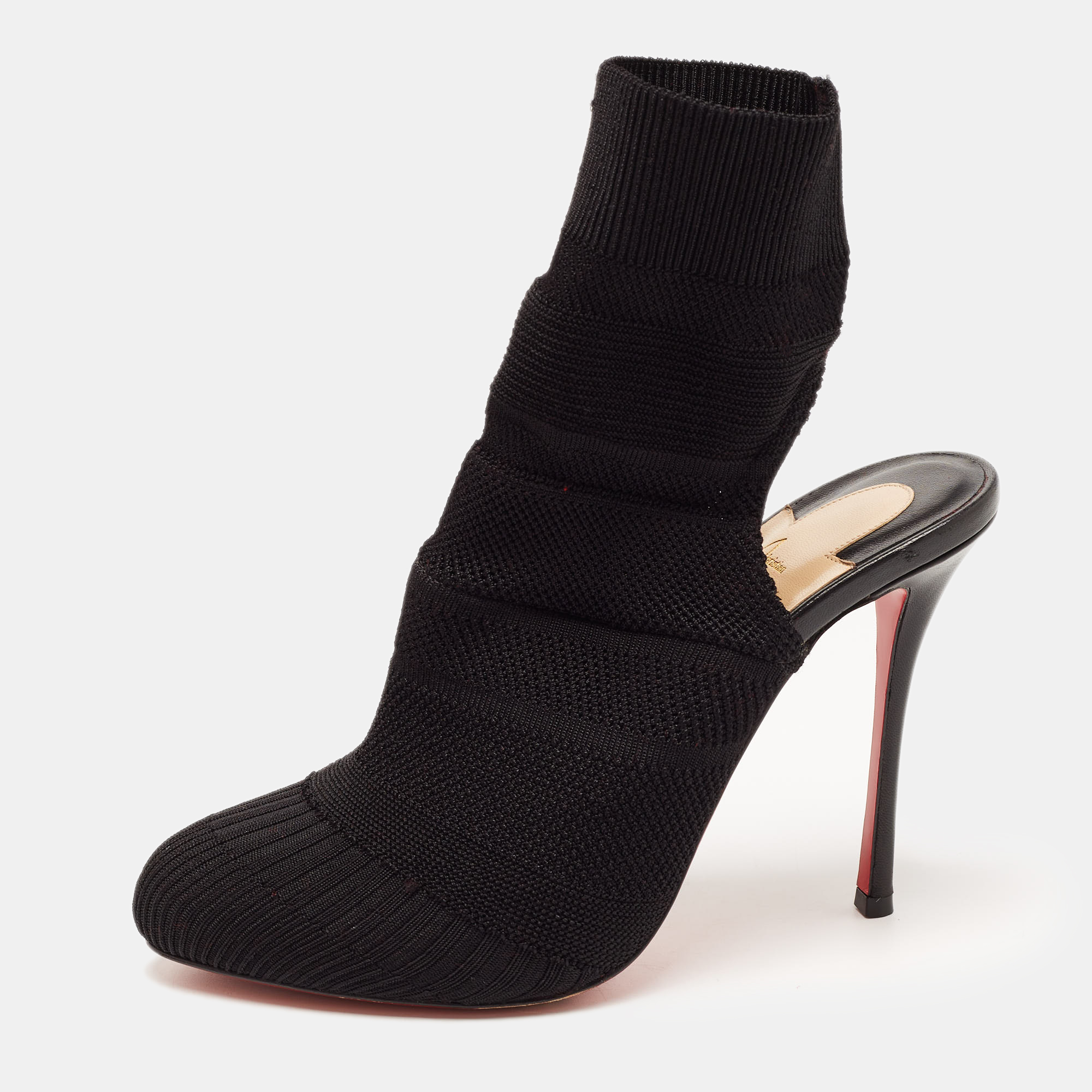 Pre-owned Christian Louboutin Black Knit Fabric Cheminetta Ankle Boots Size 39