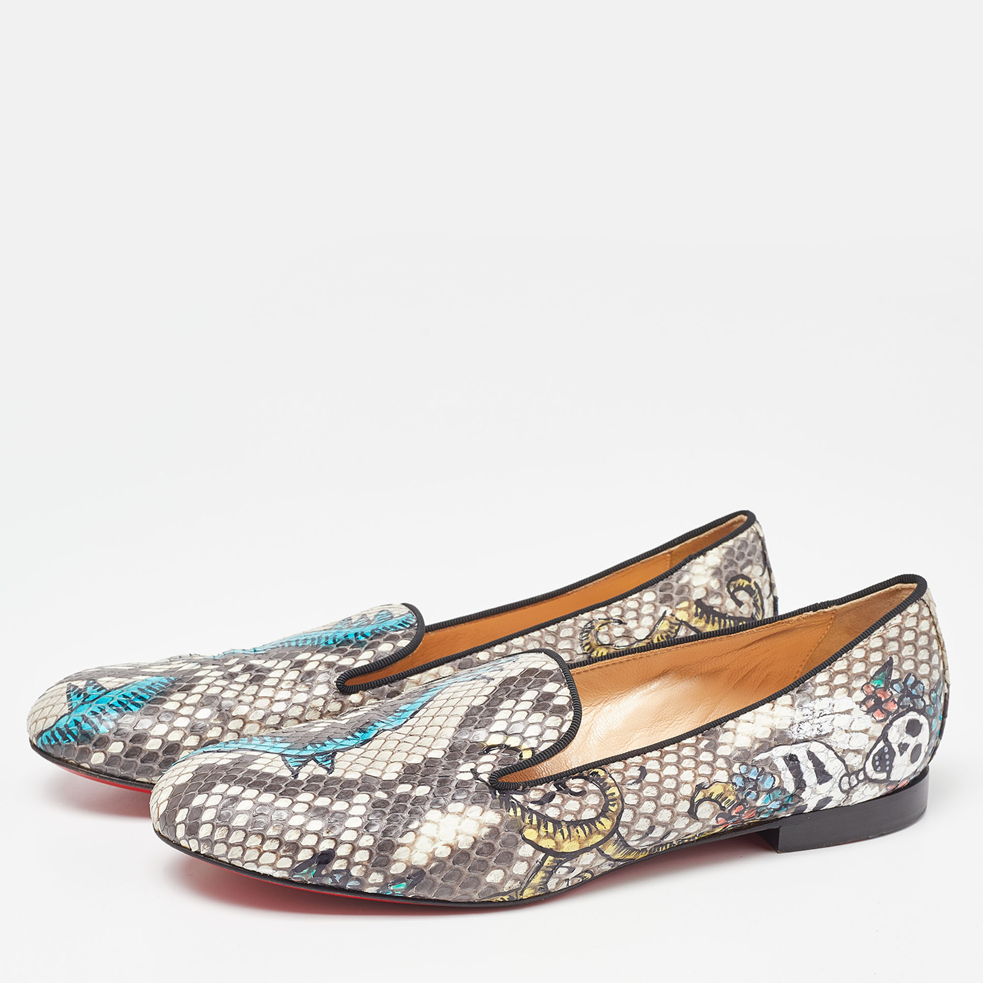 

Christian Louboutin Brown/Beige Printed Python Smoking Slippers Size