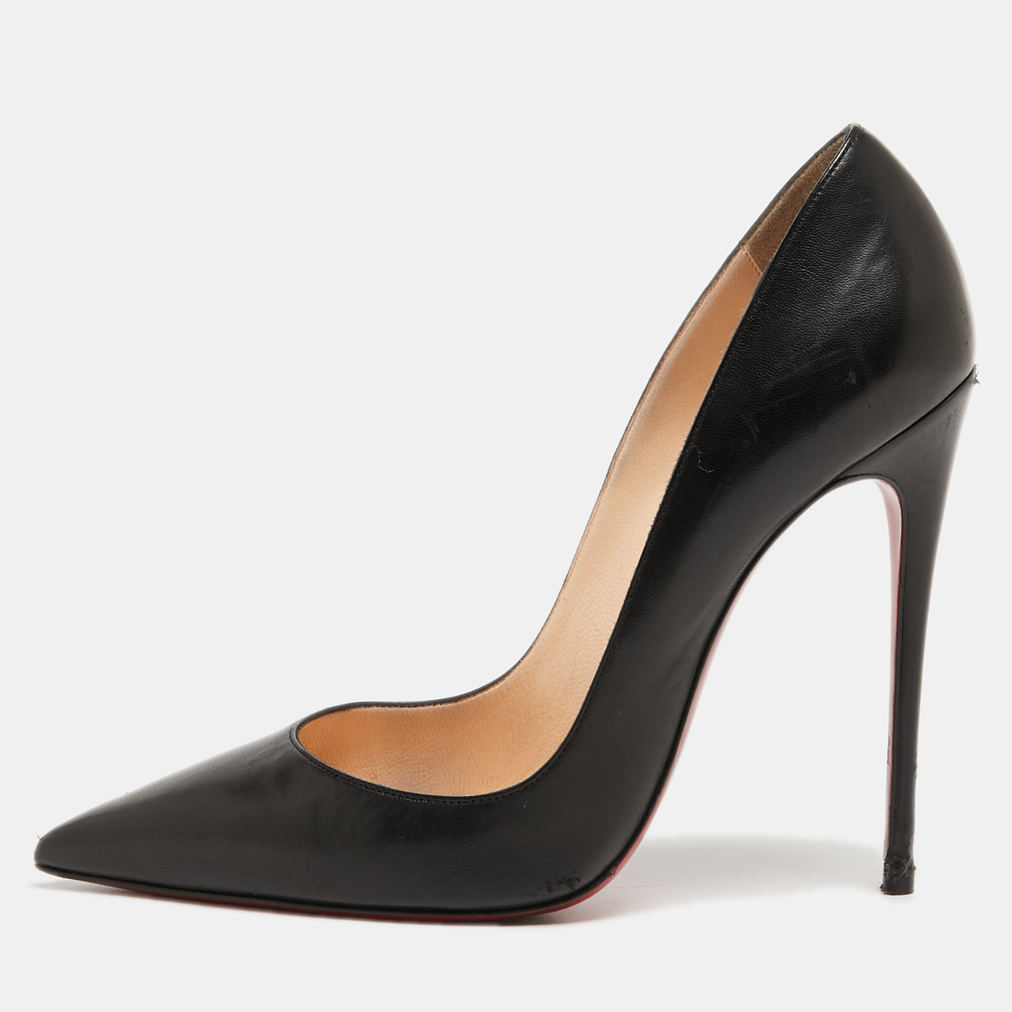 Pre-owned Christian Louboutin Black Leather So Kate Pumps Size 38
