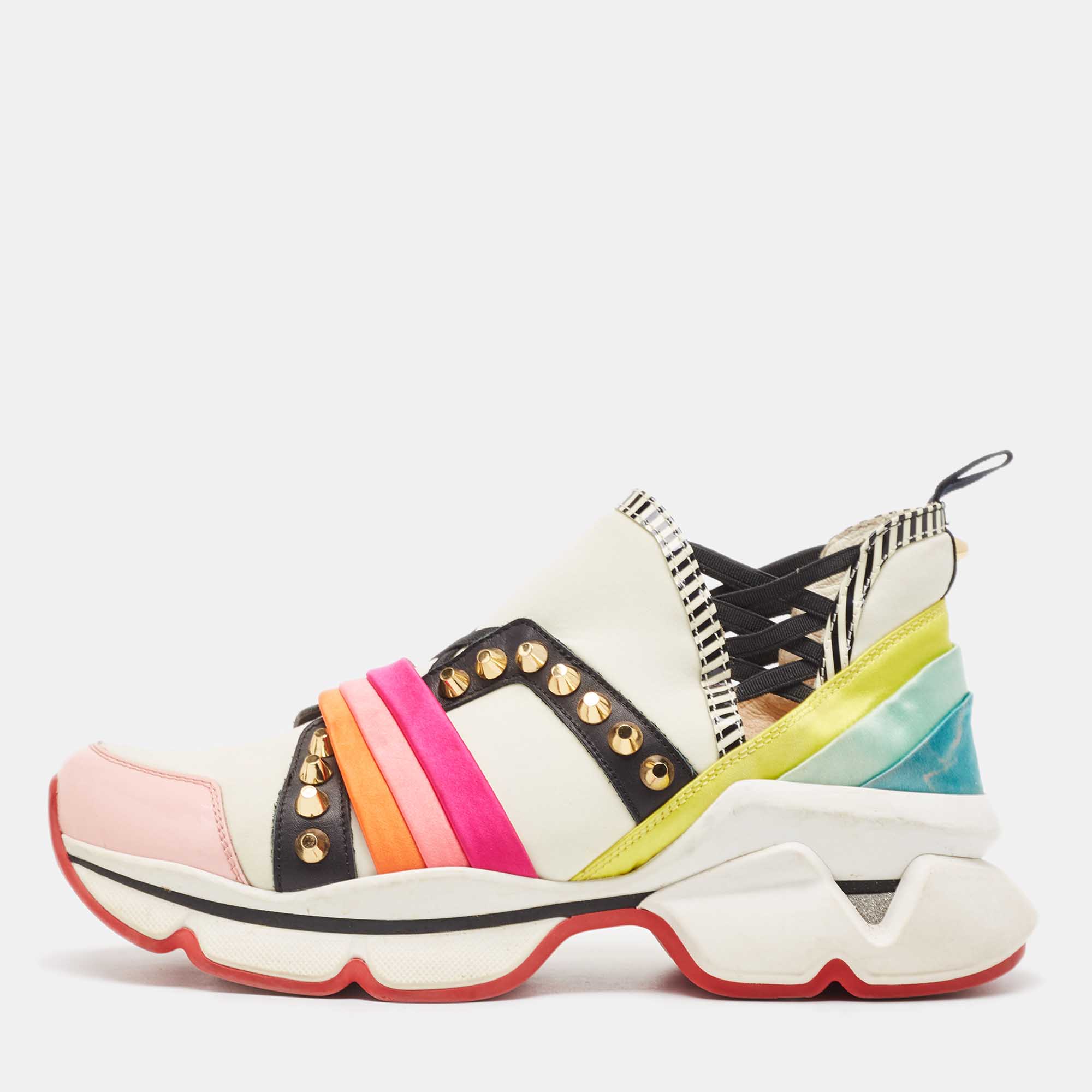 

Christian Louboutin Multicolor Neoprene and Leather 123 Run Rainbow Sneakers Size