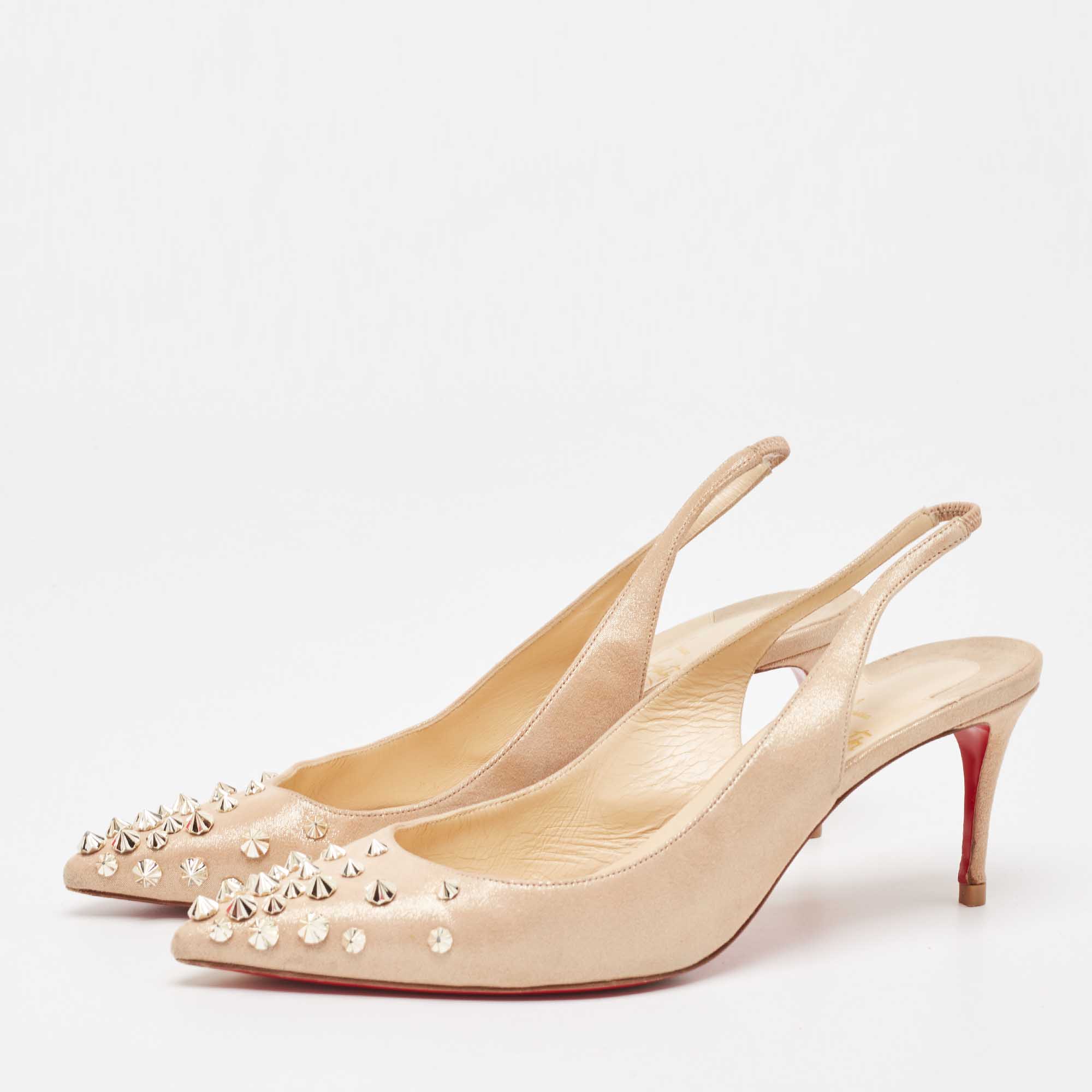 

Christian Louboutin Beige Nubuck Leather Drama Slingback Pumps Size