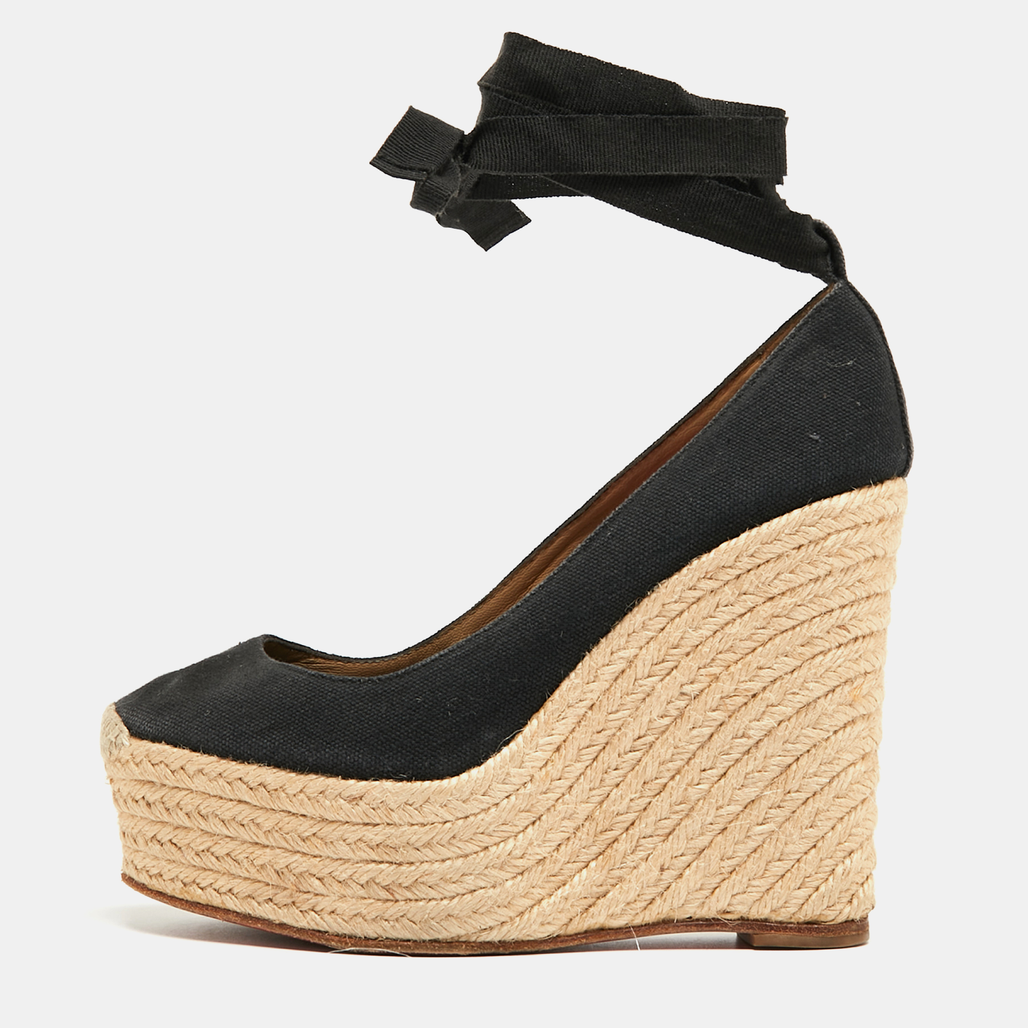 

Christian Louboutin Black Canvas Formentera Espadrille Wedge Sandals Size