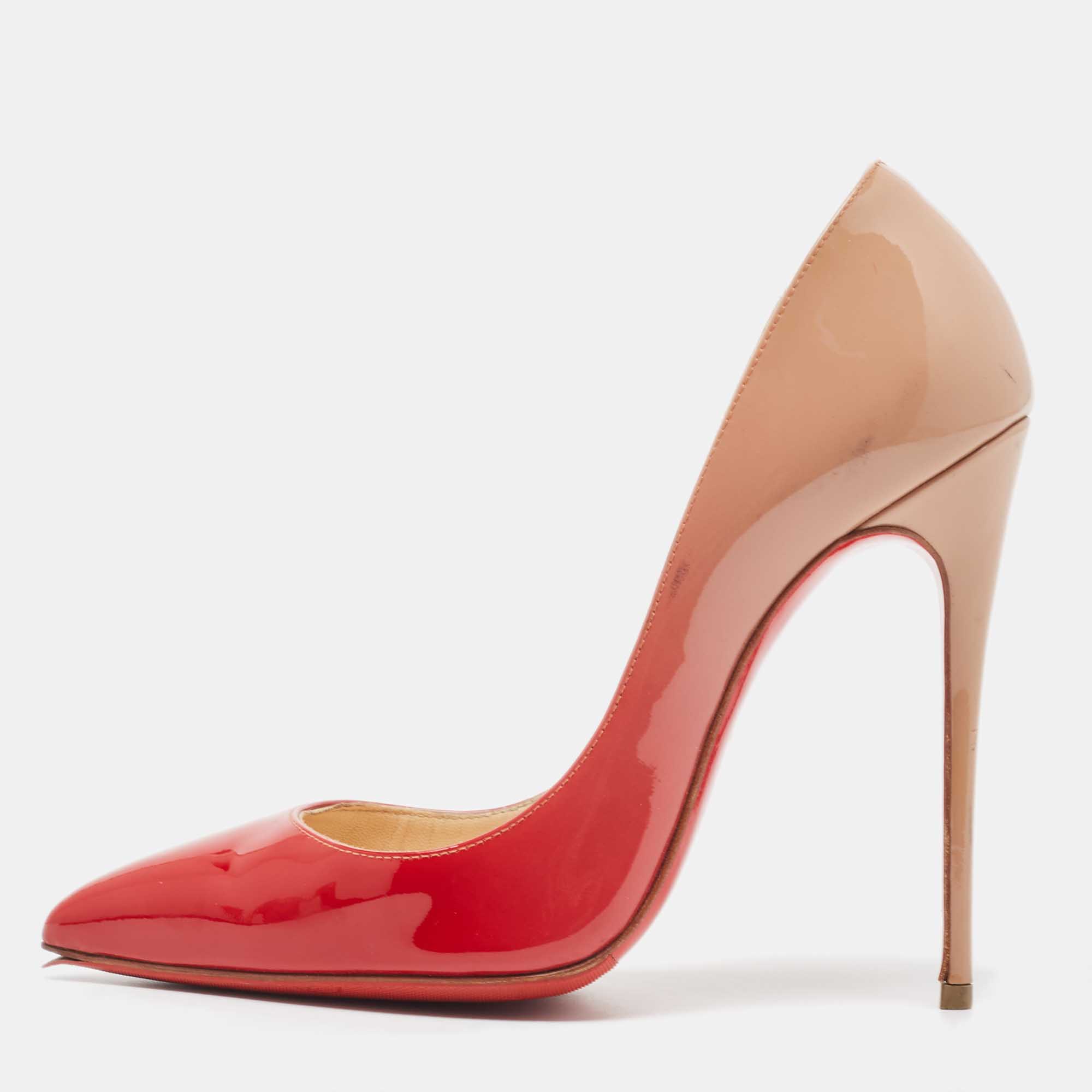 

Christian Louboutin Red/Beige Ombre Patent Leather So Kate Pumps Size