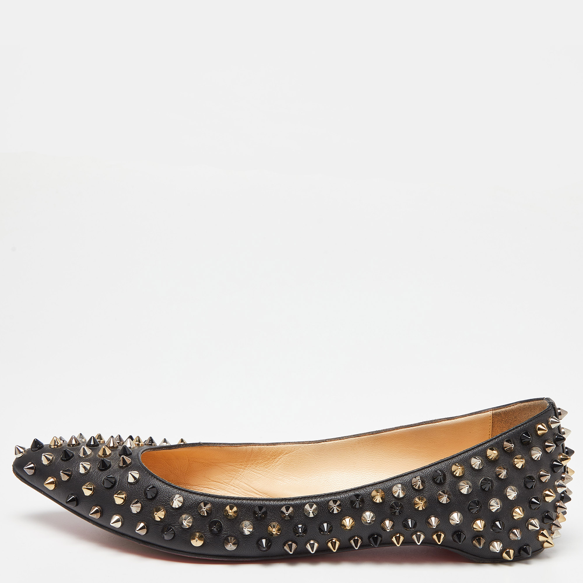 Pre-owned Christian Louboutin Black Patent Leather Pigalle Spikes Ballet Flats Size 39.5