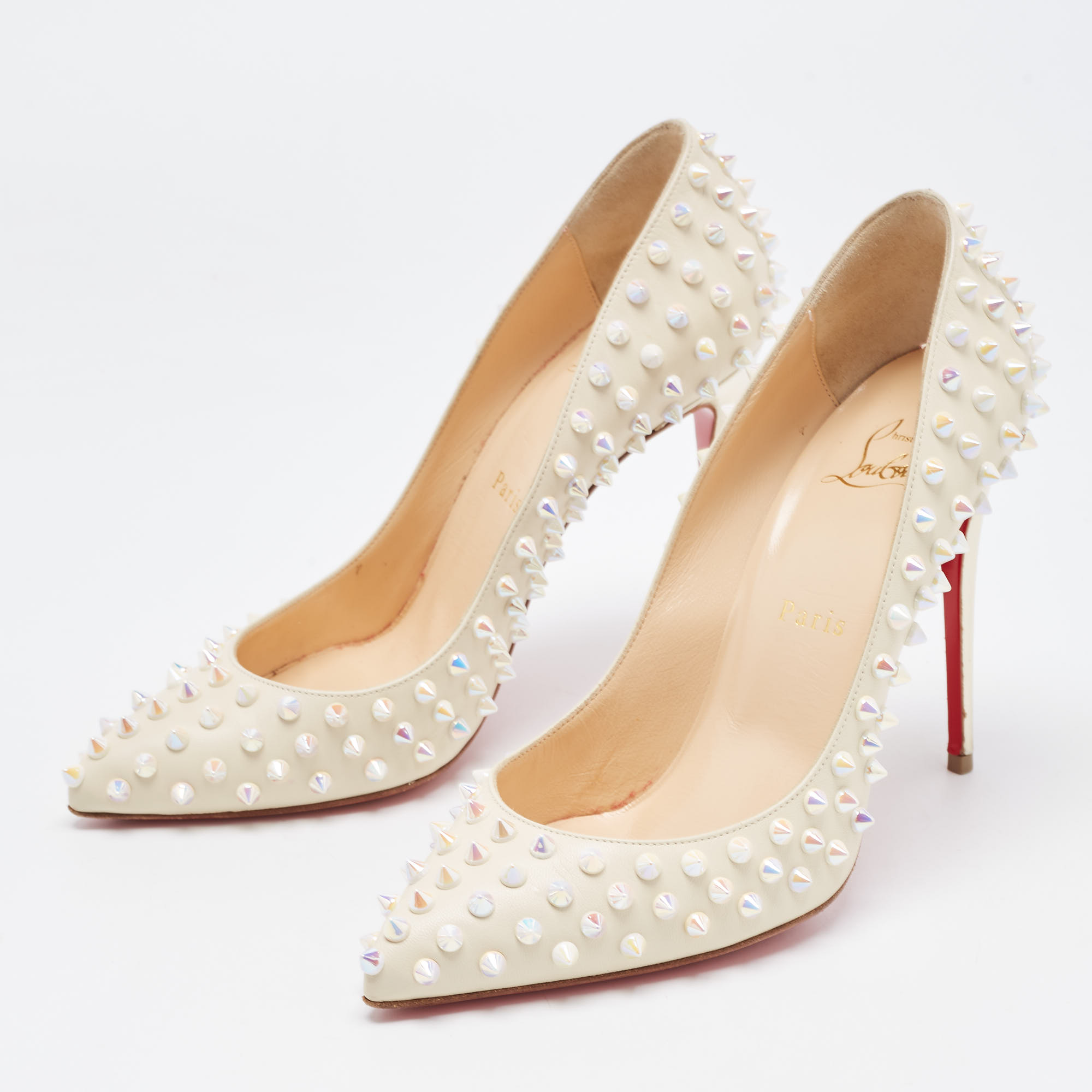

Christian Louboutin Cream Leather Pigalle Spikes Pumps Size