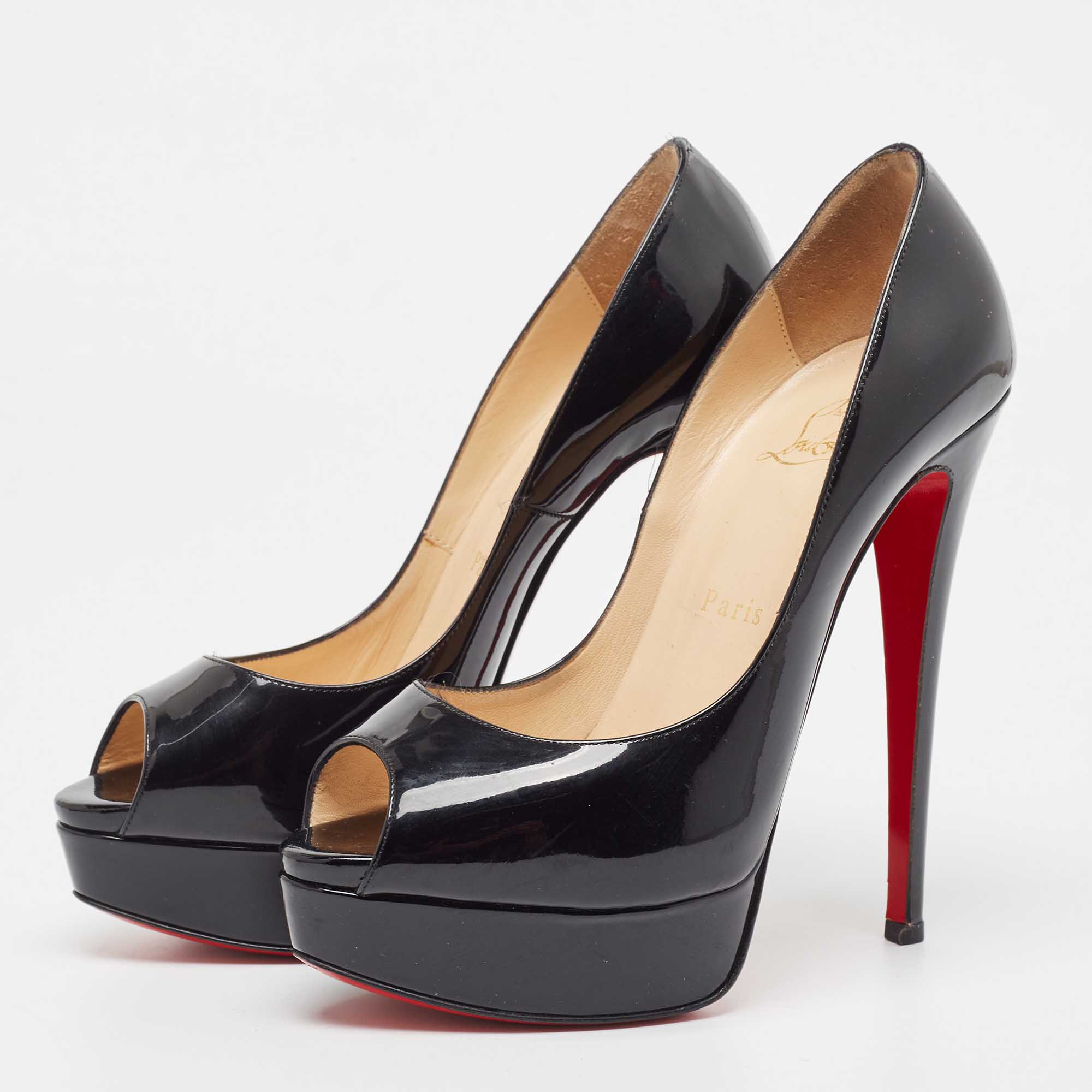 

Christian Louboutin Black Patent Leather Lady Peep Pumps Size