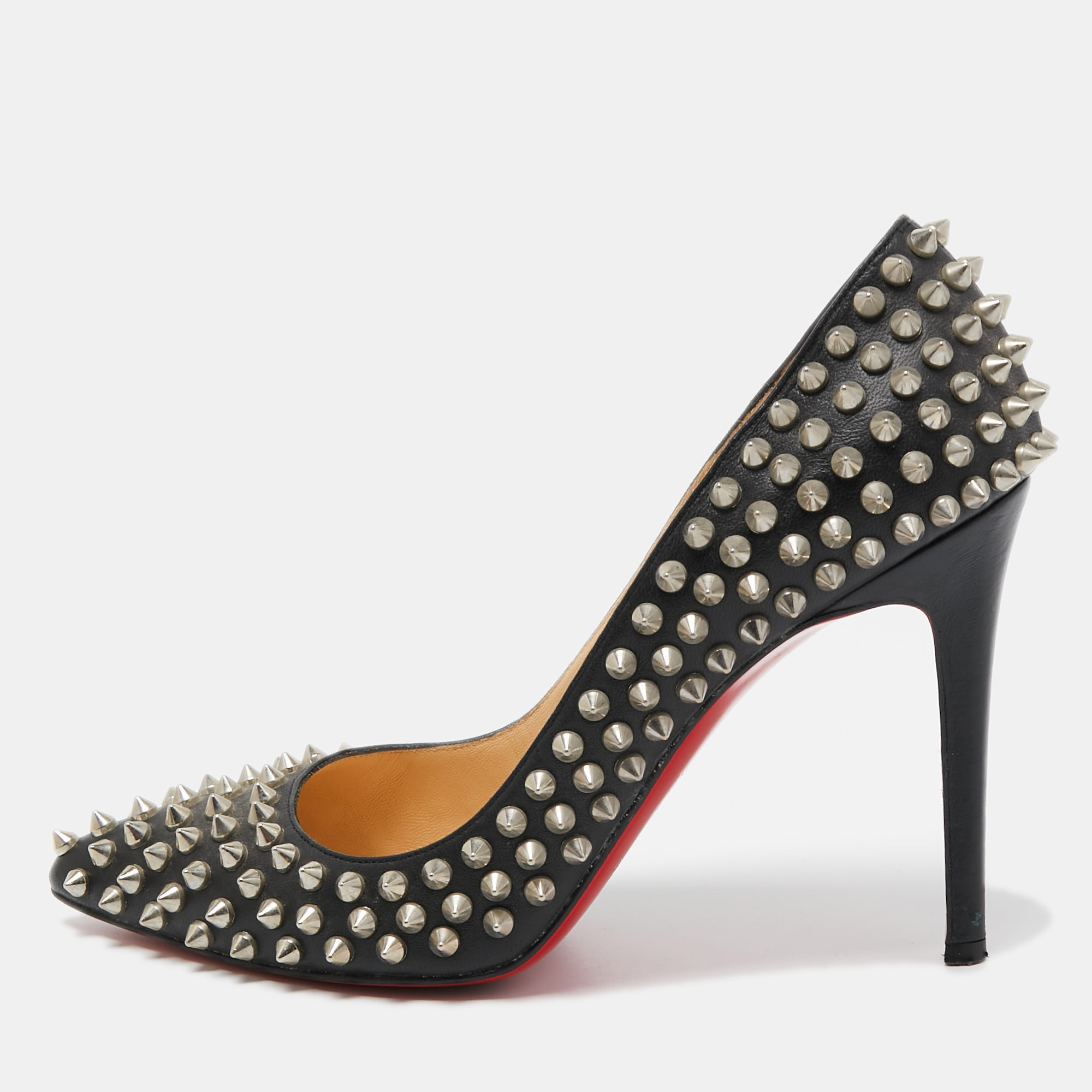 

Christian Louboutin Black Leather Pigalle Spikes Pointed Toe Pumps Size
