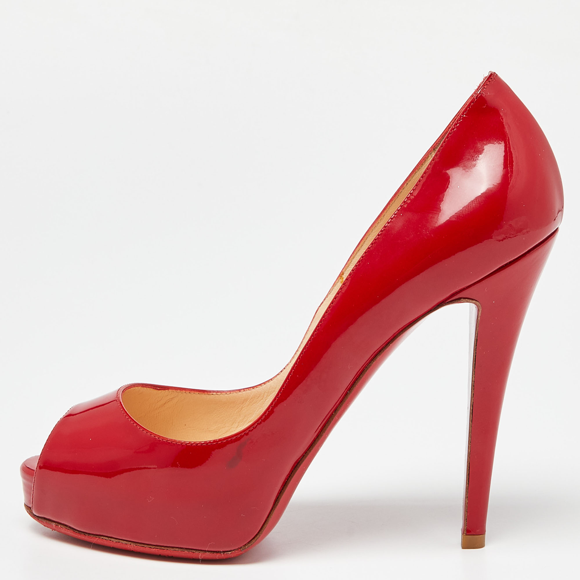 

Christian Louboutin Red Patent Leather Very Prive Platform Peep Toe Pumps Size