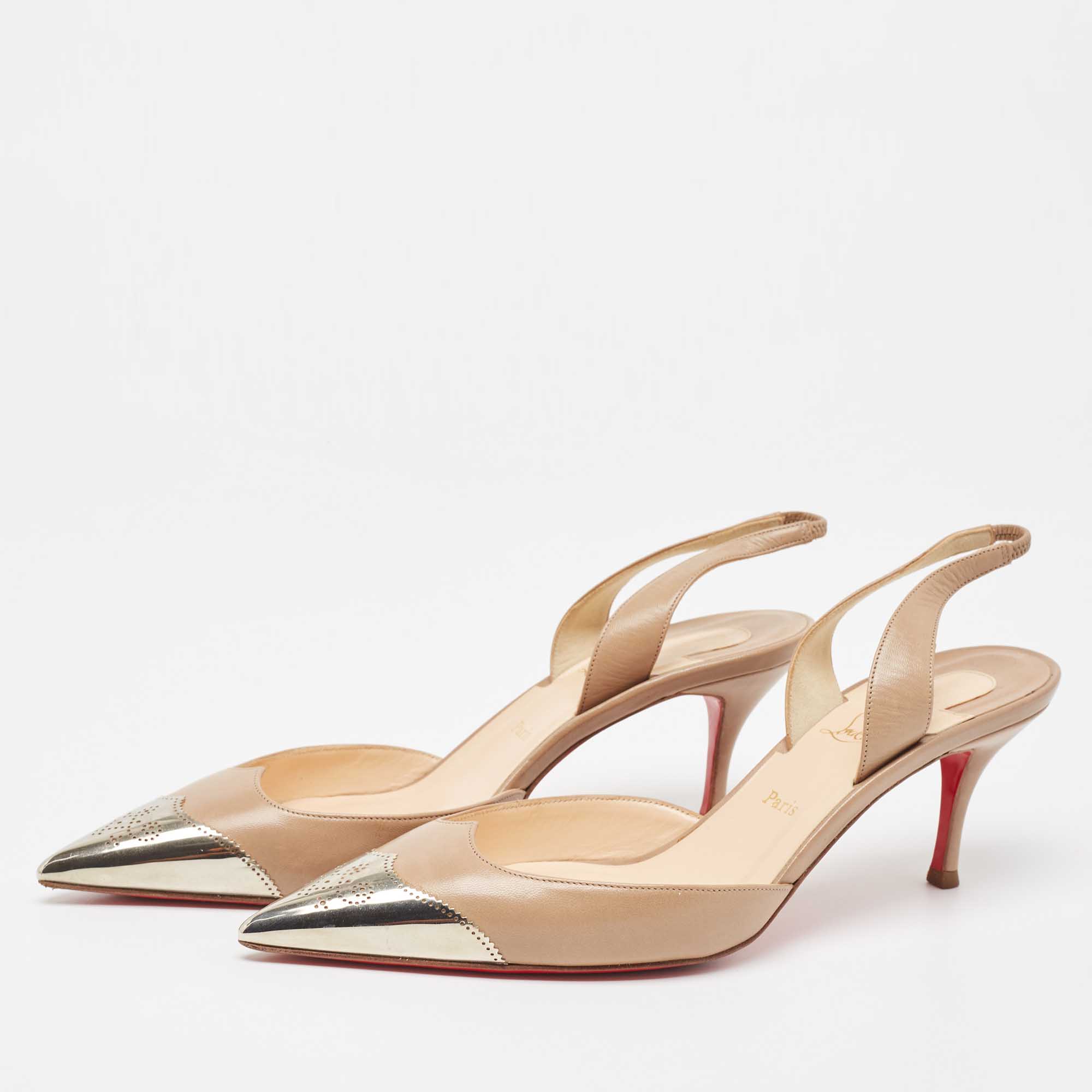 

Christian Louboutin Beige Leather Calamijane Slingback Pumps Size