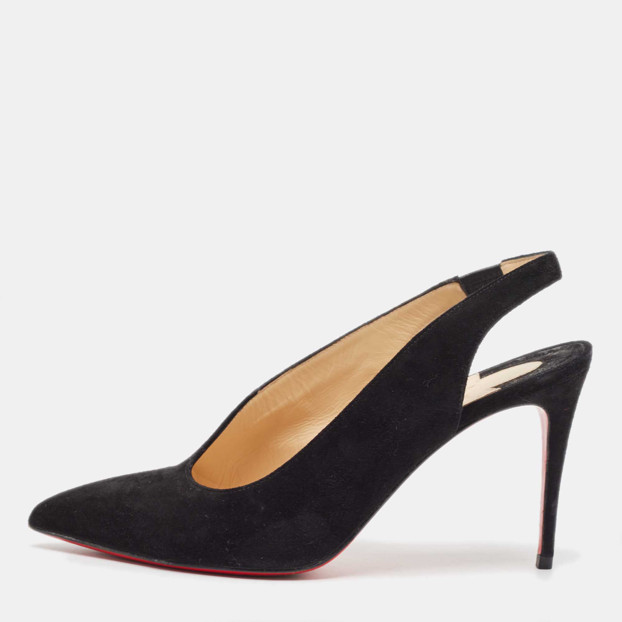 

Christian Louboutin Black Suede Rivafish Slingback Pumps Size