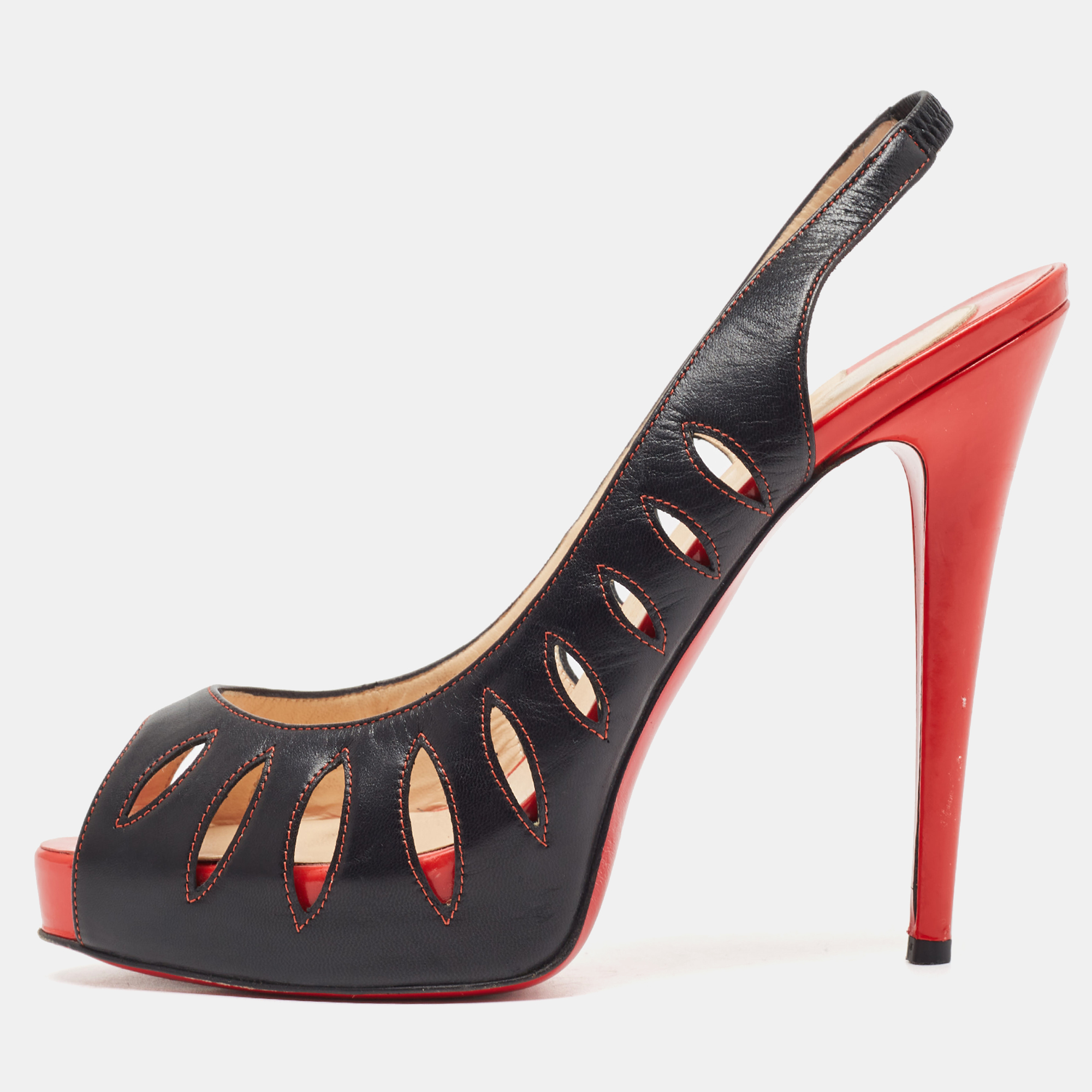 

Christian Louboutin Black Leather Griff Slingback Sandals Size