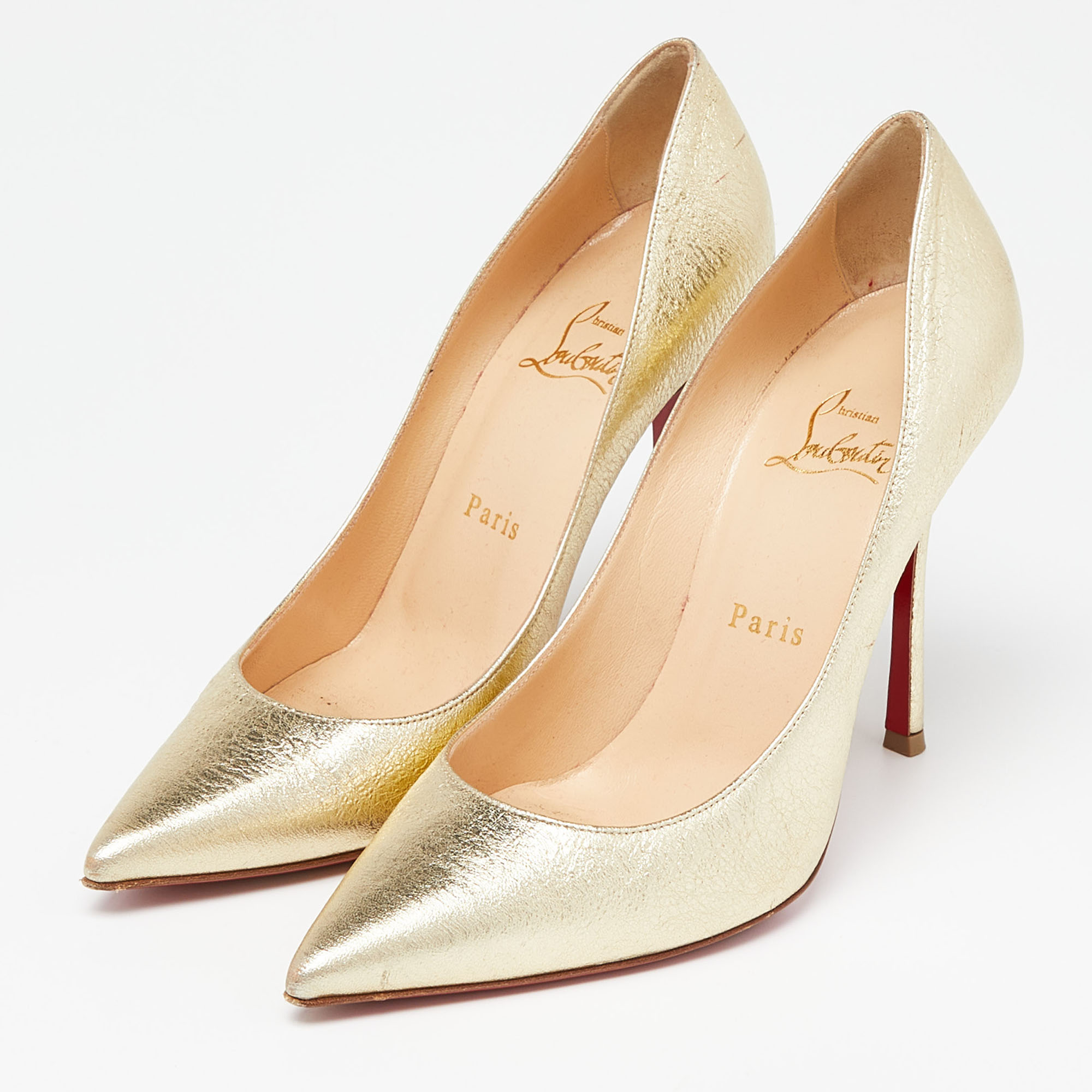 

Christian Louboutin Gold Textured Leather Decoltish Pumps Size