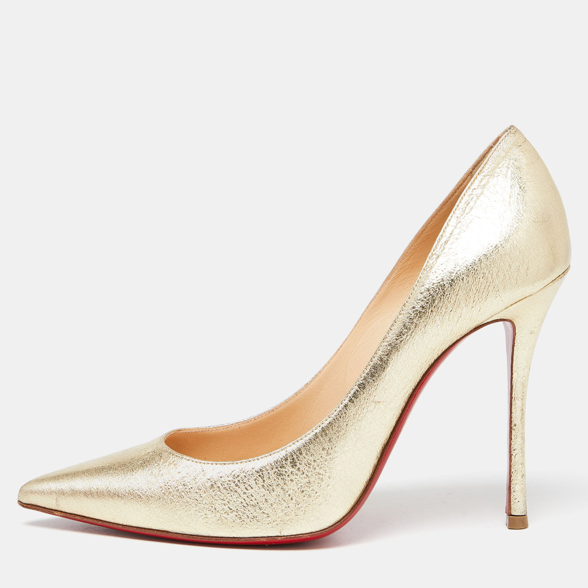 Pre Owned حذاء كعب عالي كريستيان لوبوتان ديكولتيش جلد ذهبي منقوش مقاس 38