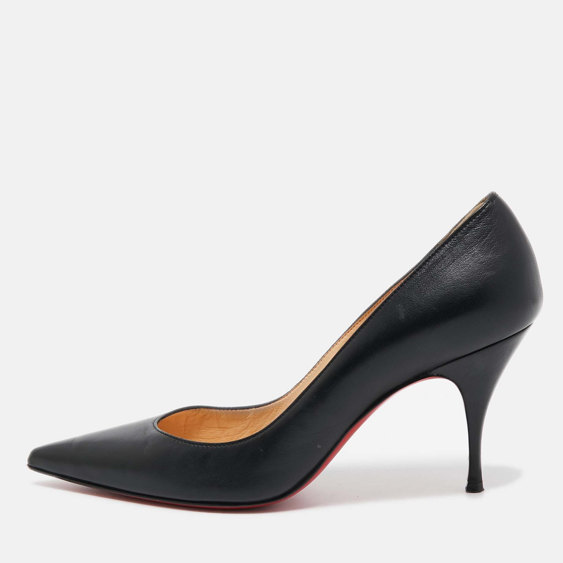 Pre-owned Christian Louboutin Black Leather Pointed Toe Pumps Size 36