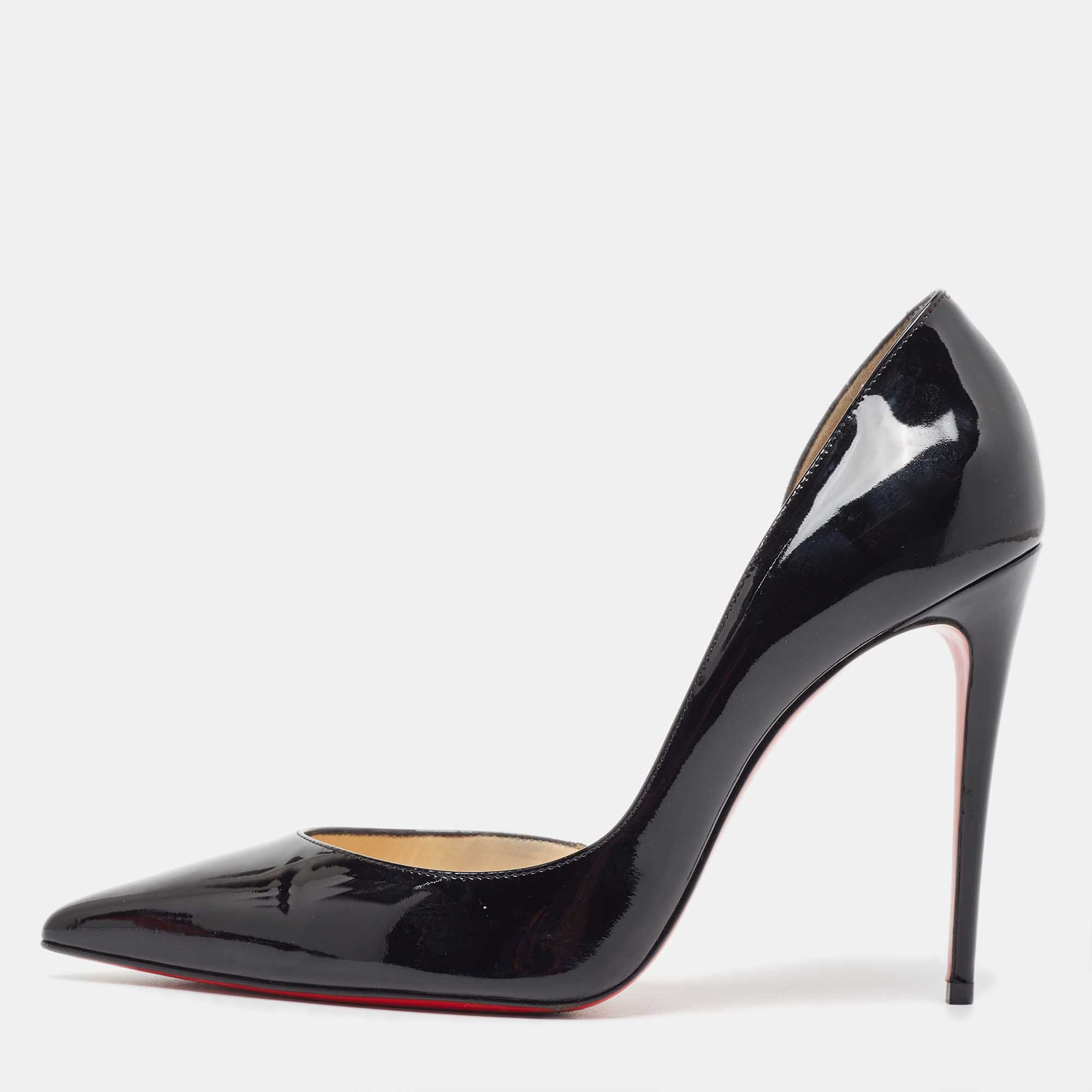 Pre Owned Christian Louboutin Black Patent Leather Iriza Pumps Size 40