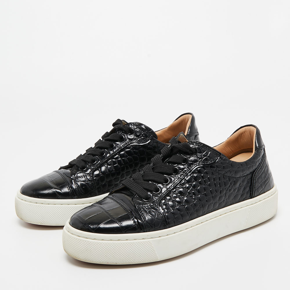 

Christian Louboutin Black Croc Embossed Leather Vierissima Low Top Sneakers Size