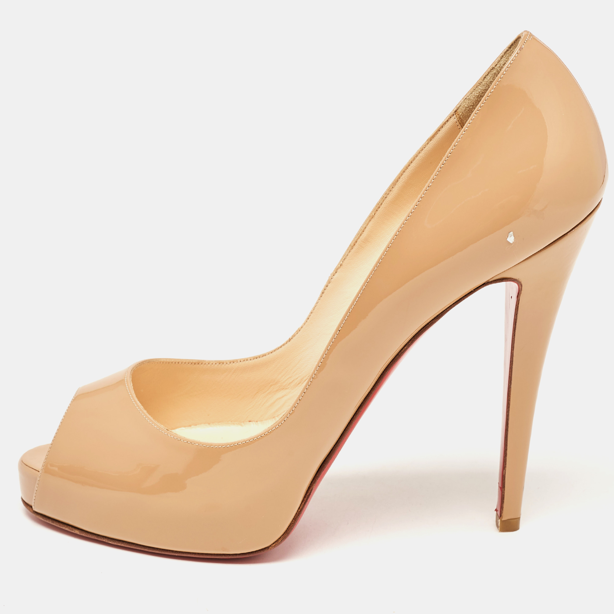 Pre-owned Christian Louboutin Beige Patent Leather Very Prive Pumps Size 41