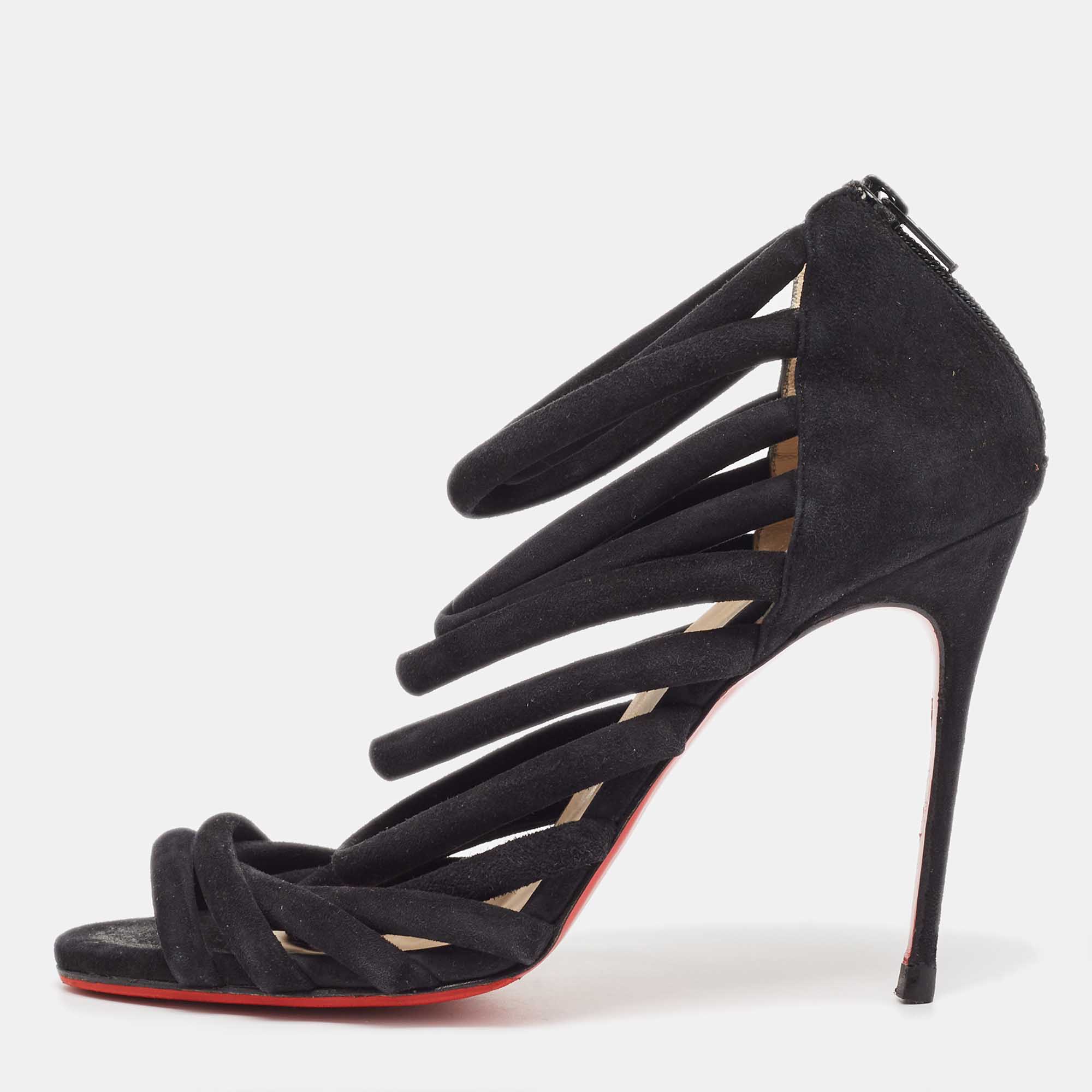 

Christian Louboutin Black Suede Strappy Sandals Size