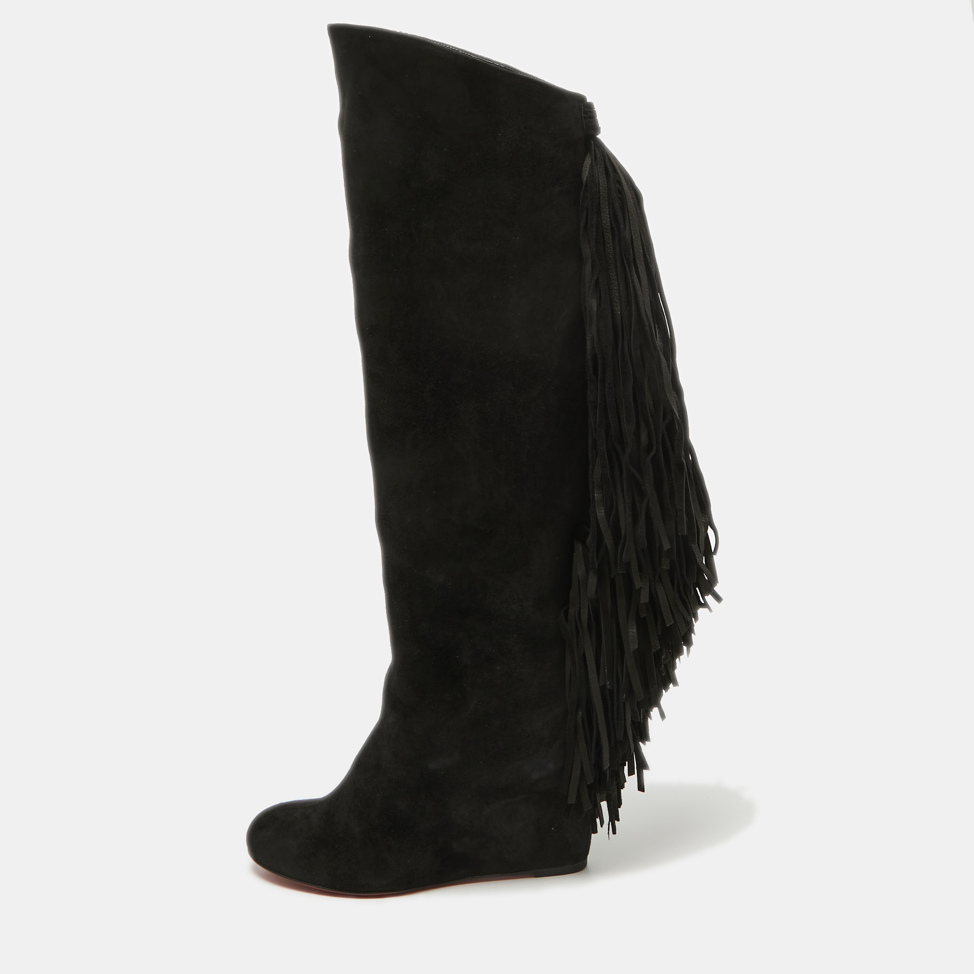 Pre-owned Christian Louboutin Black Suede Knee Length Boots Size 36