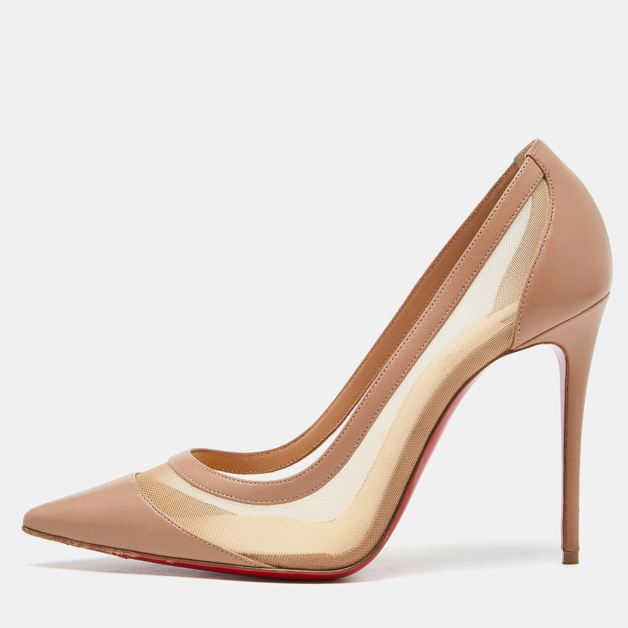 

Christian Louboutin Beige Leather and Mesh Galativi Strass Pointed Toe Pumps Size