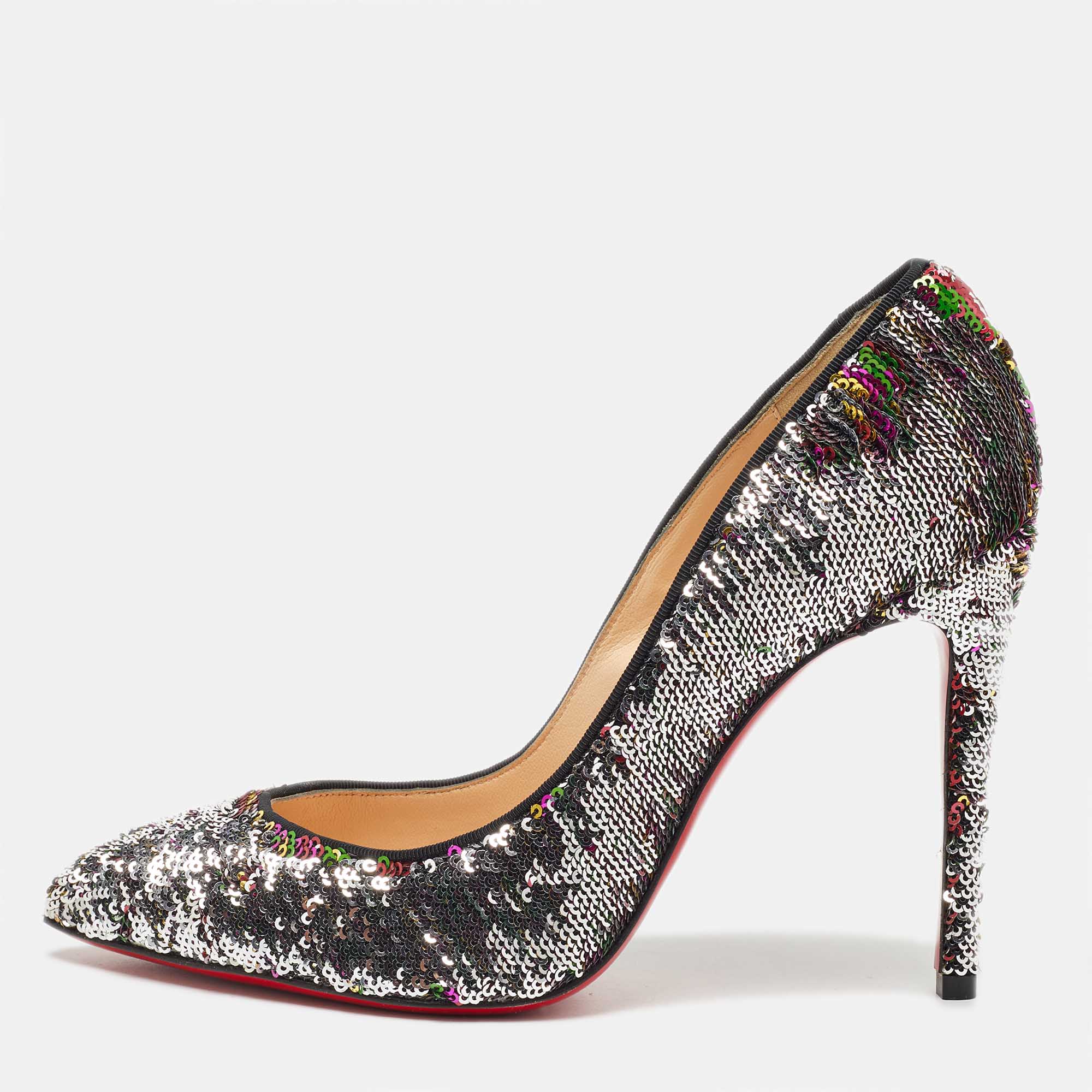 Pre-owned Christian Louboutin Multicolor Sequins Pigalle Follies Pointed Toe Pumps Size 37.5