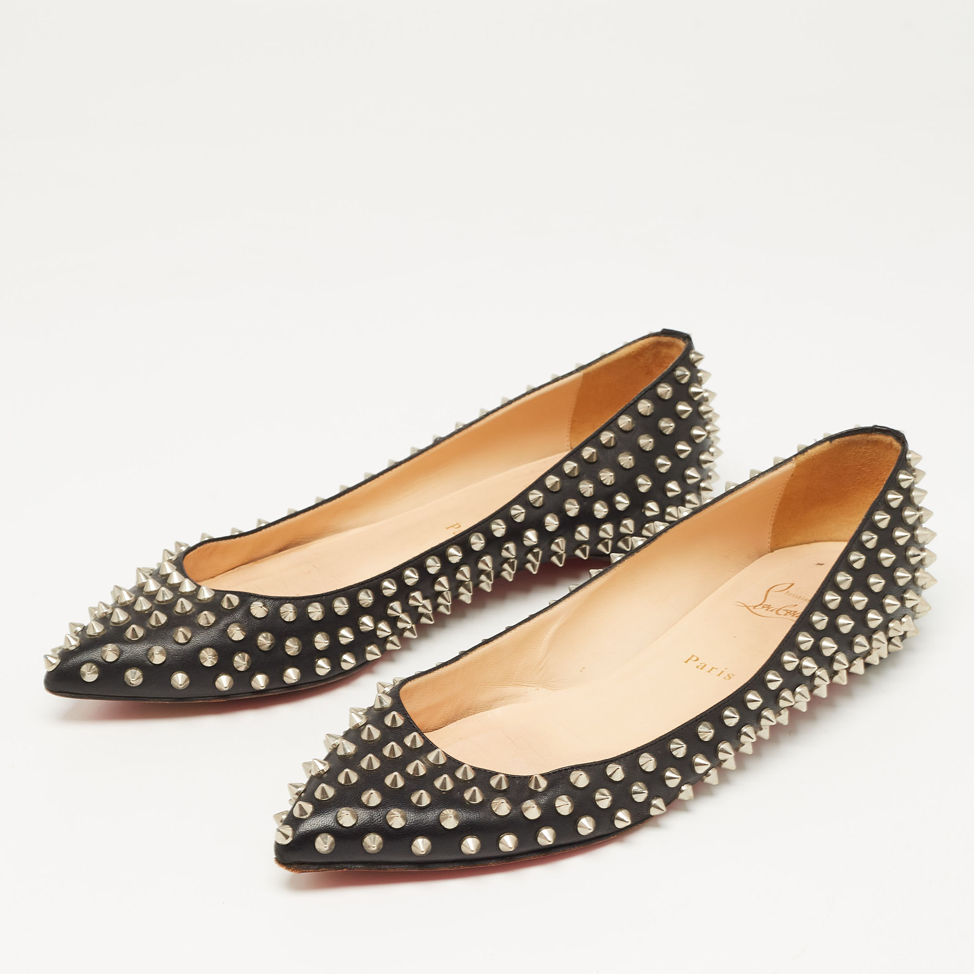 

Christian Louboutin Black Leather Pigalle Spikes Ballet Flats Size