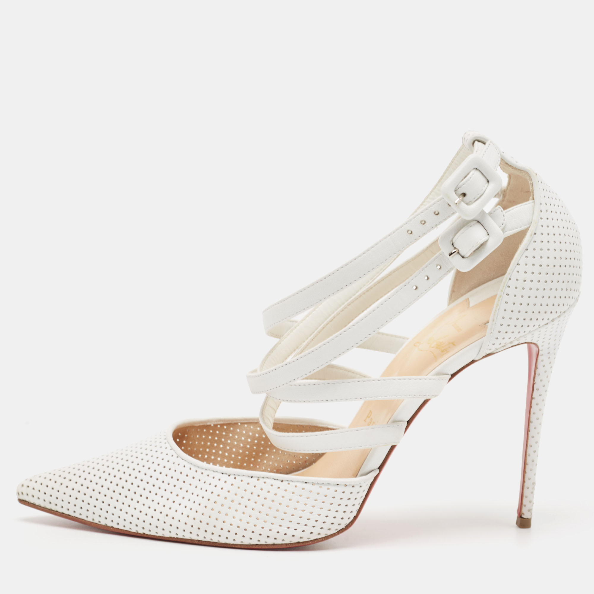 

Christian Louboutin White Perforated Leather Victororilla Pumps Size