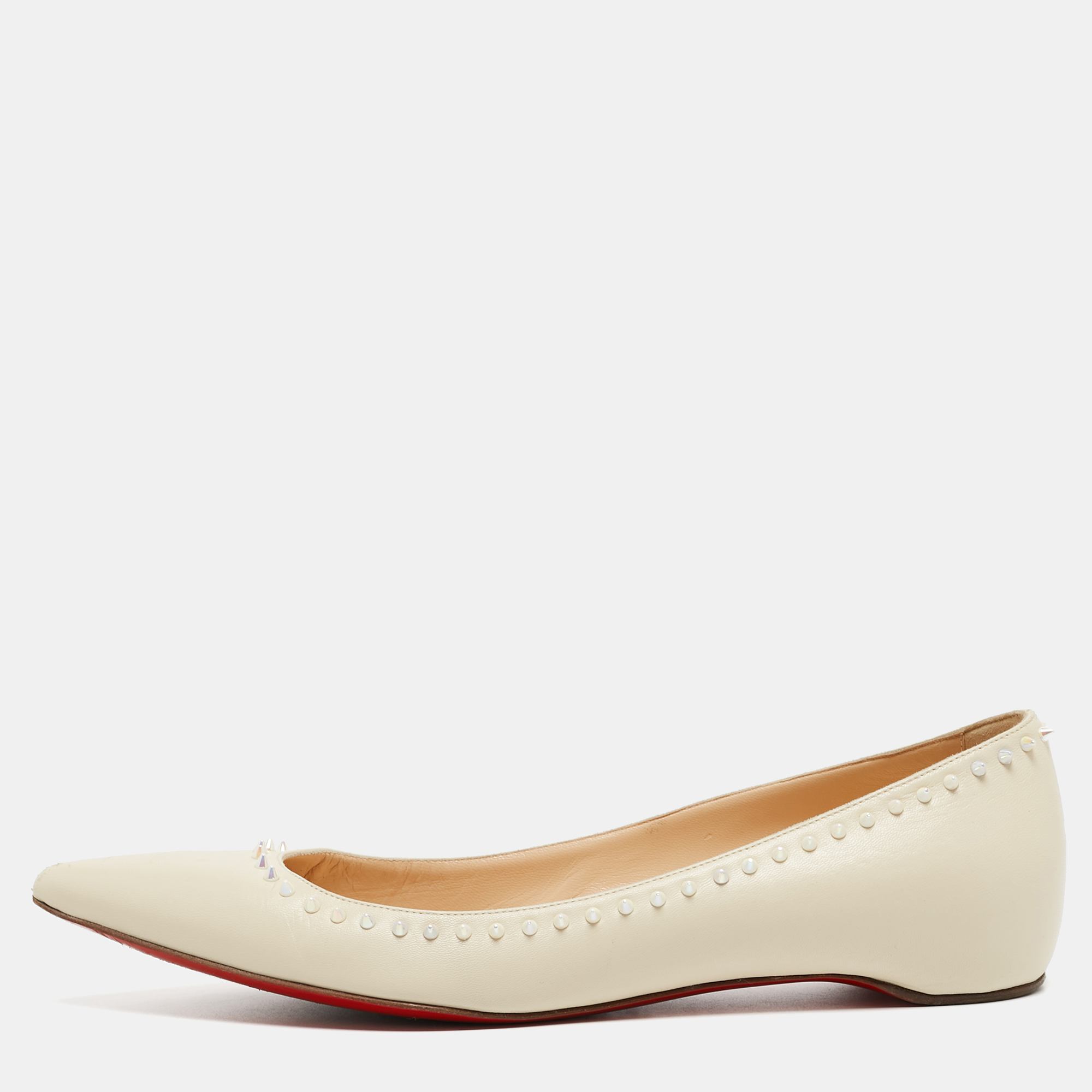 Pre-owned Christian Louboutin Cream Leather Anjalina Ballet Flats Size 39