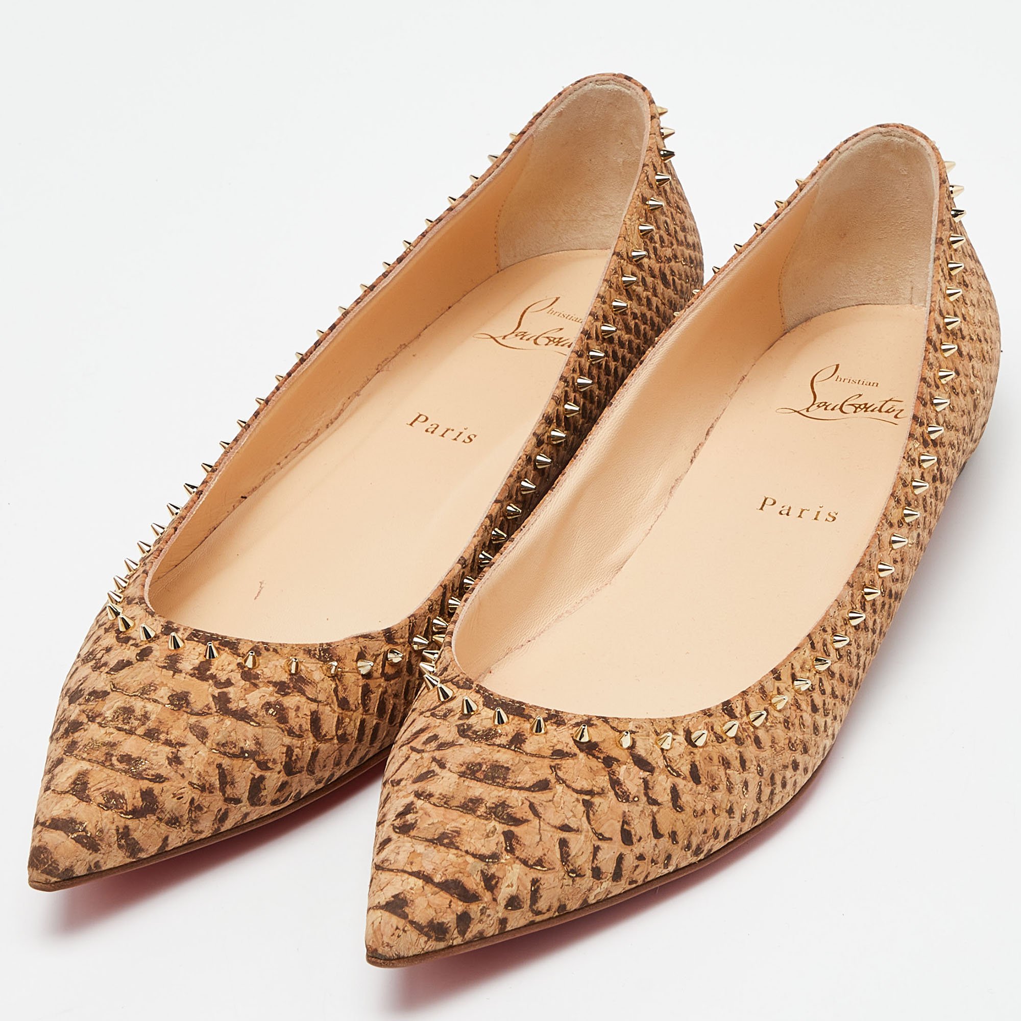 

Christian Louboutin Brown Cork Anjalina Spike Ballet Flats Size