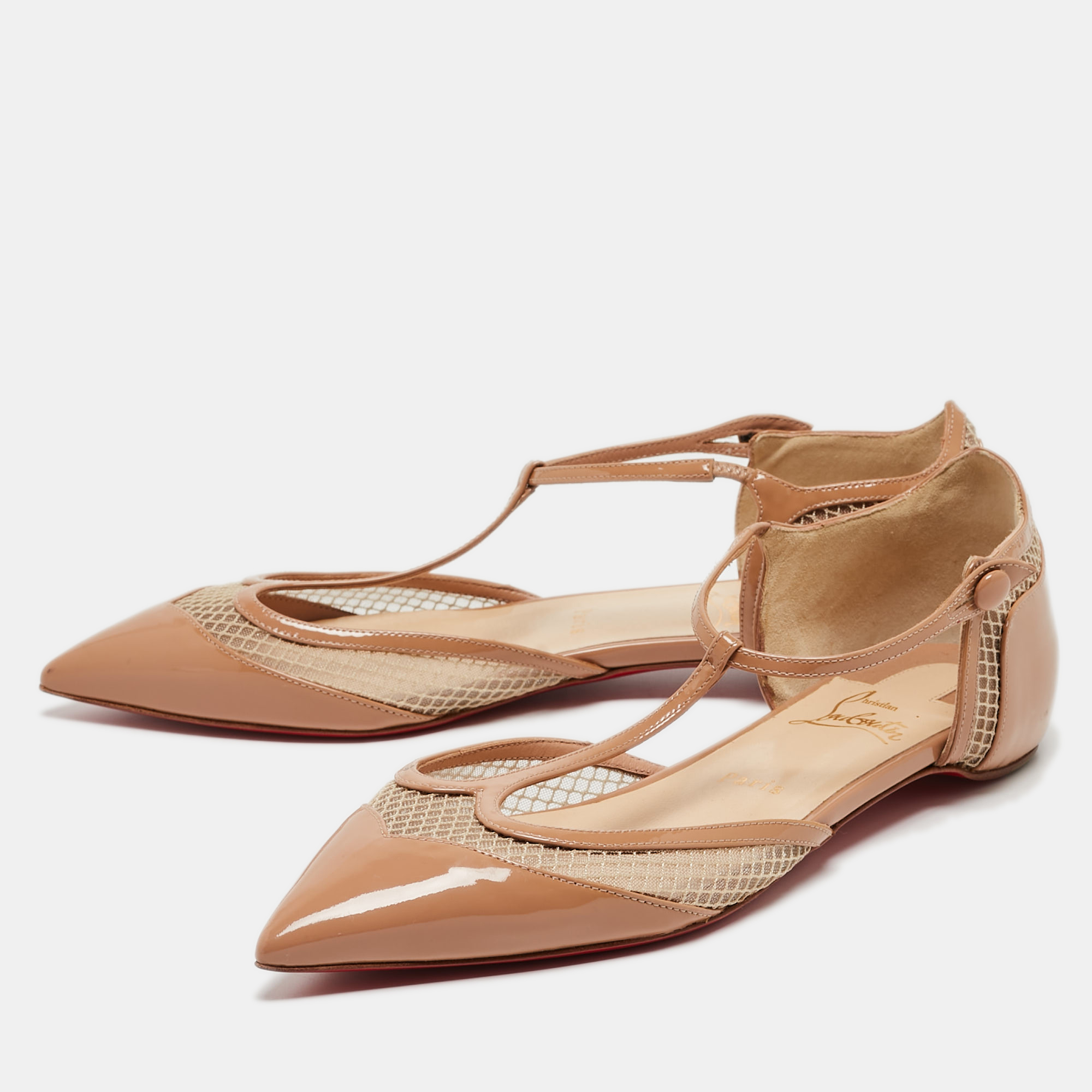 

Christian Louboutin Beige Patent and Mesh Ballet Flats Size