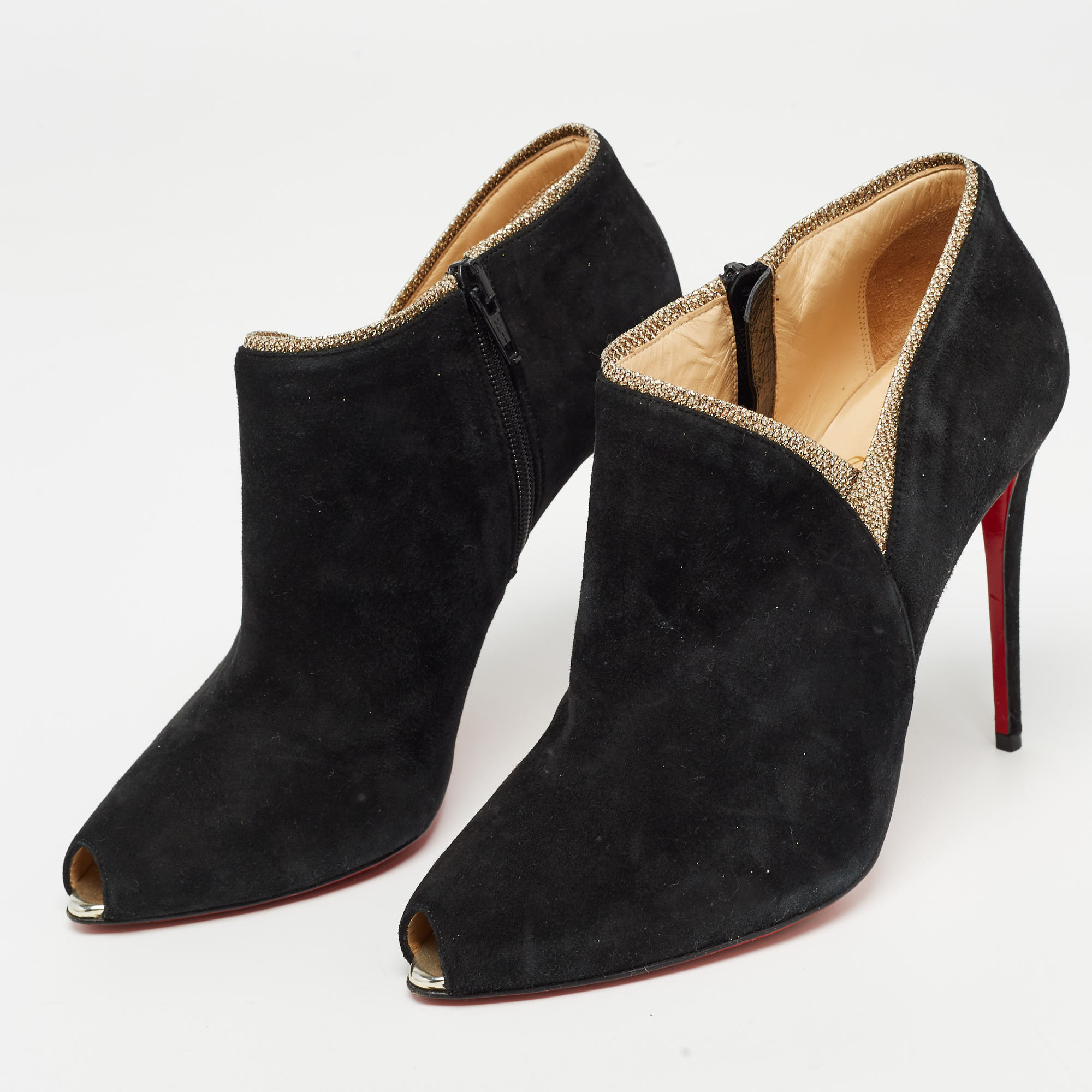 

Christian Louboutin Black Suede Peep Toe Ankle Boots Size