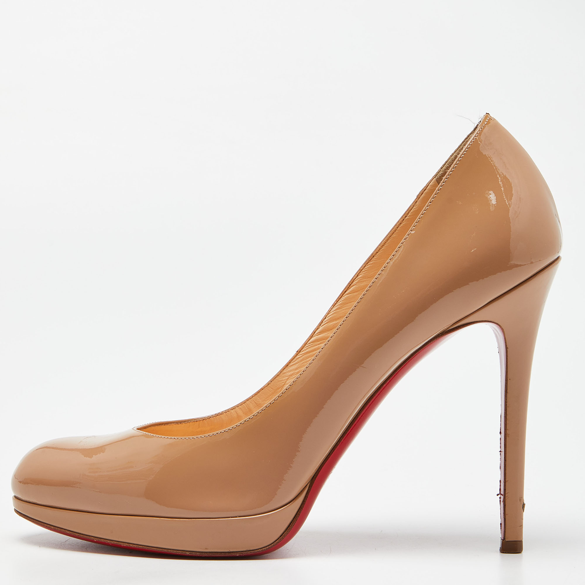 Pre-owned Christian Louboutin Beige Patent Leather New Simple Round Toe Pumps Size 39