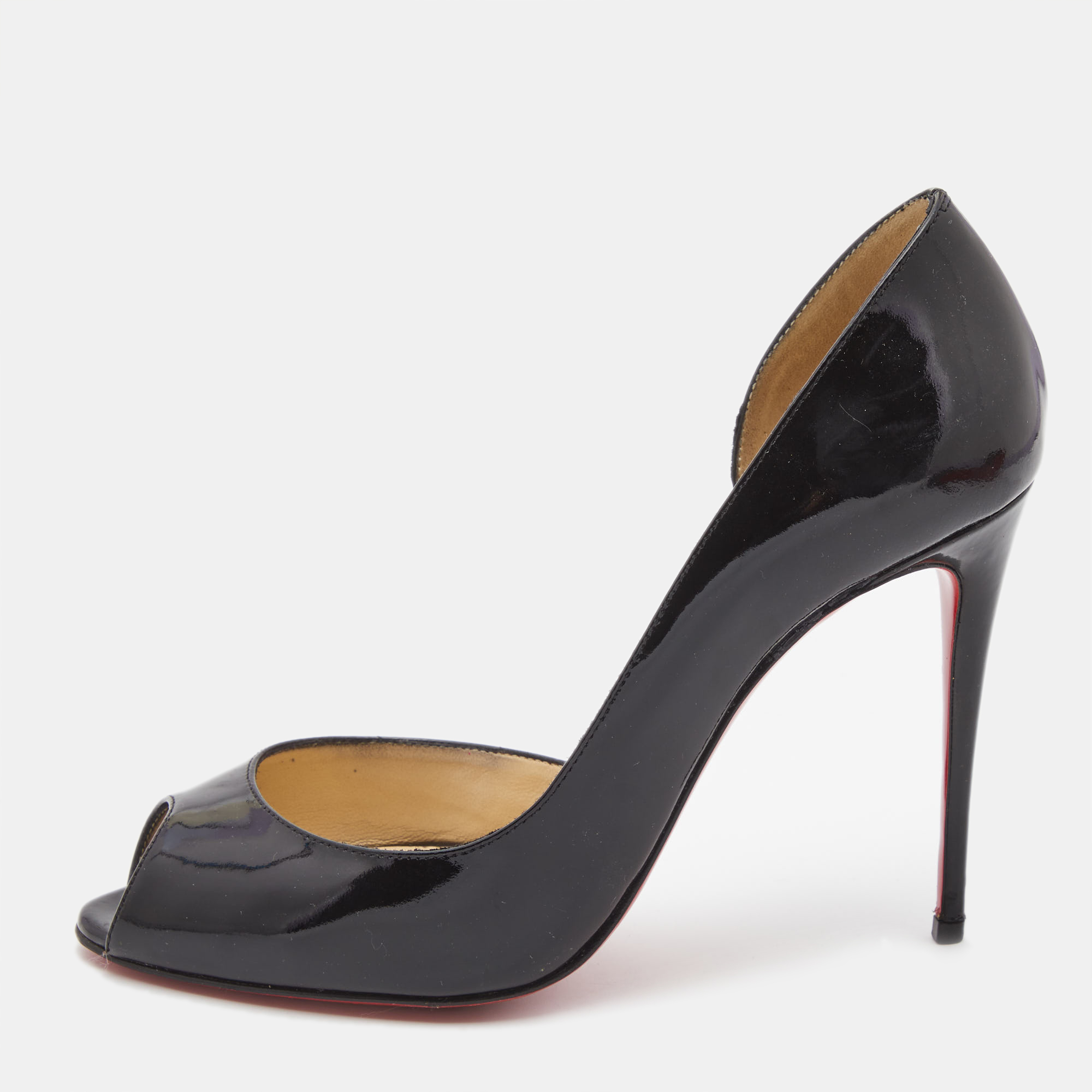 Pre-owned Christian Louboutin Black Patent Leather Demi You D'orsay Peep Toe Pumps Size 38